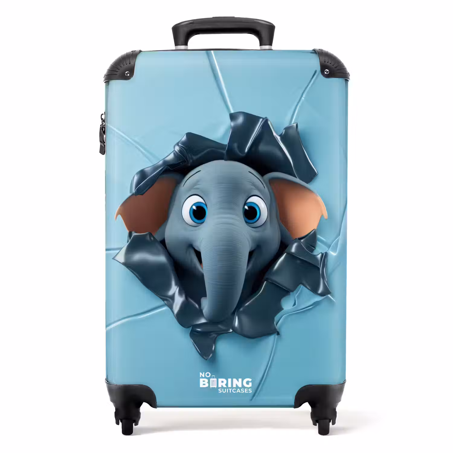 Vrolijke olifant kijkt door gescheurde achtergrond NBS - Handbagage koffer - Kinderen Unisex middel -productfoto_recht