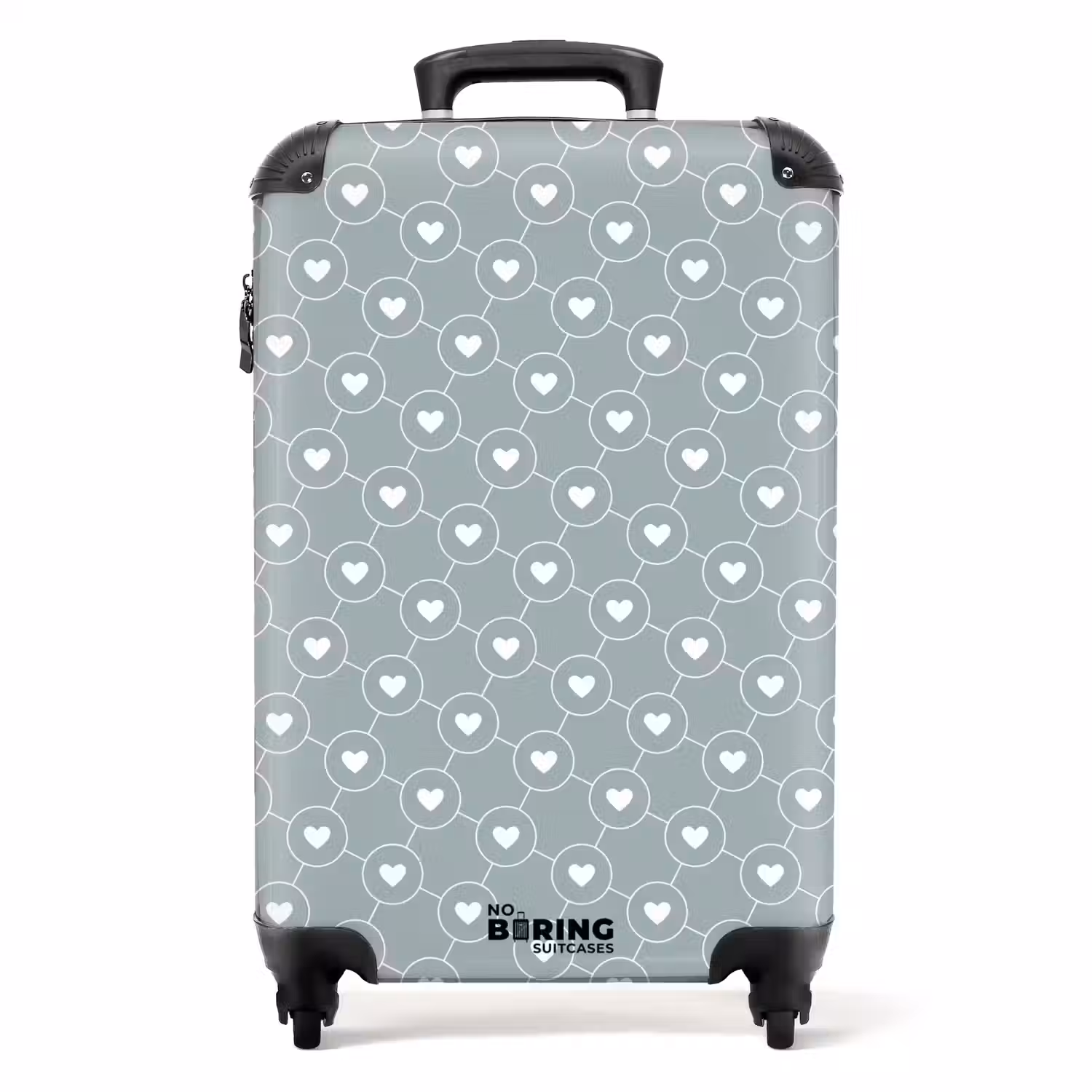 Grijsgroene achtergrond met witte hartjes NBS - Handbagage koffer - Volwassenen Unisex middel -productfoto_recht