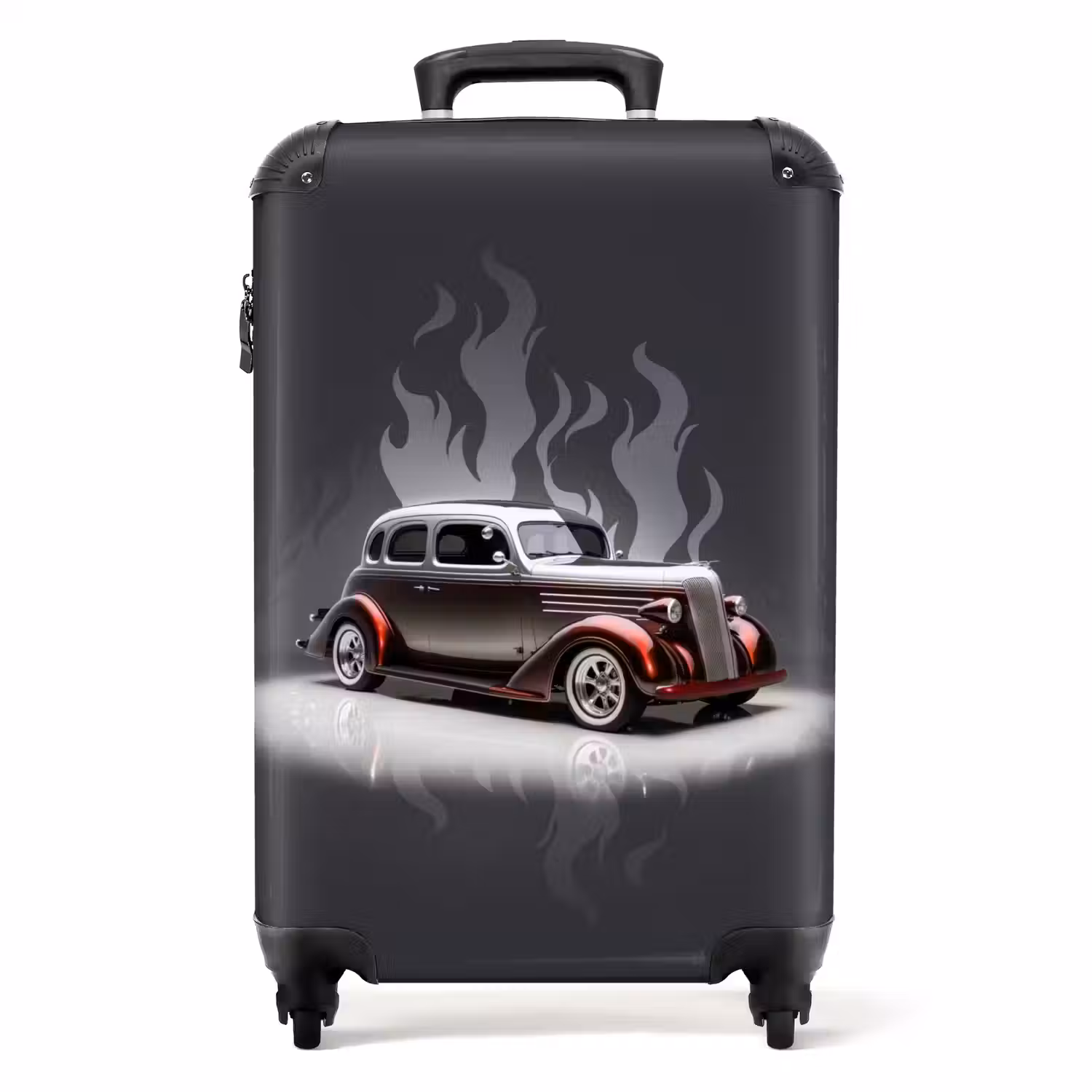 Grijze auto met grijze vlammen NBS - Handbagage koffer - Unisex middel -productfoto_recht