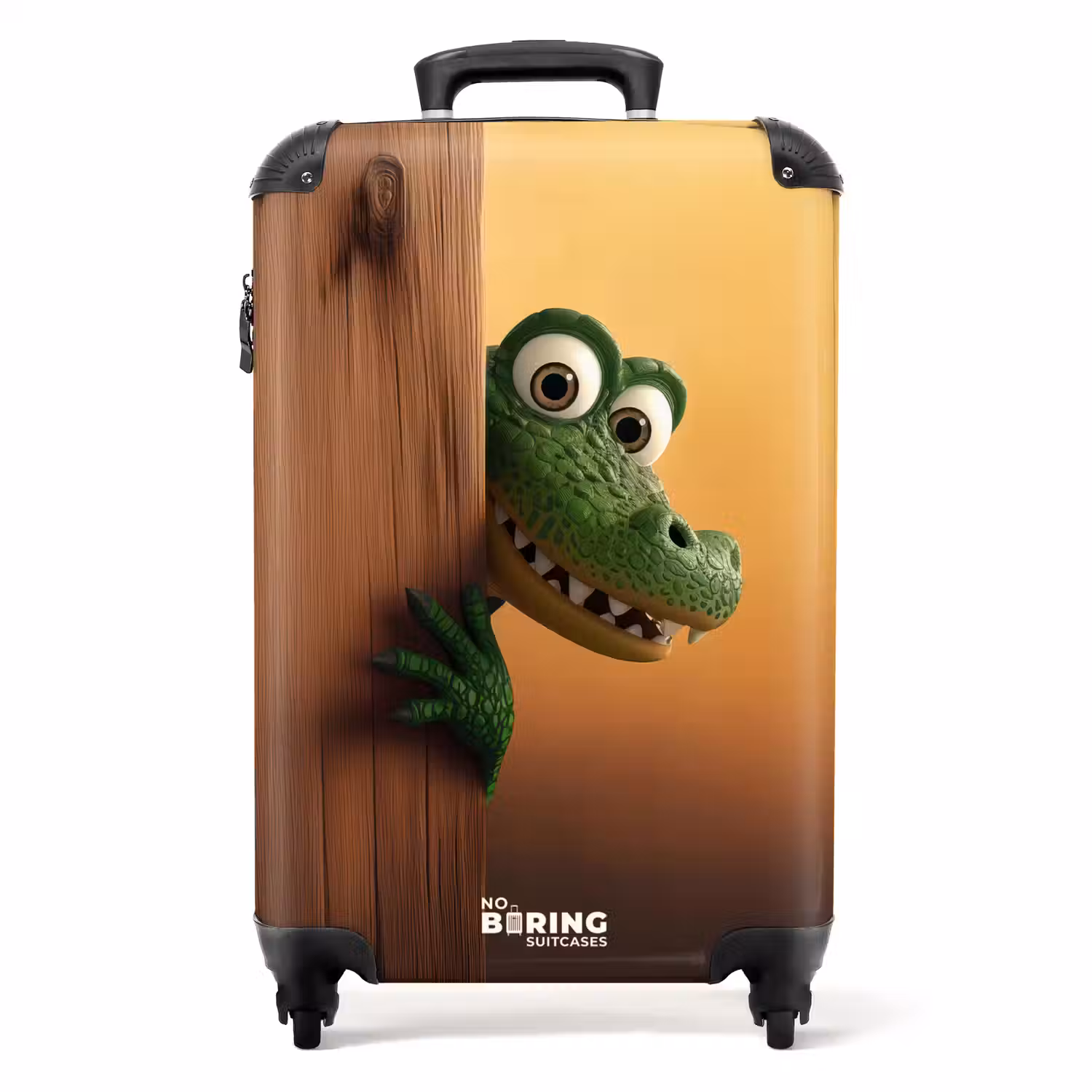 Krokodil met grote ogen achter houten muur NBS - Handbagage koffer - Kinderen Unisex middel -productfoto_recht