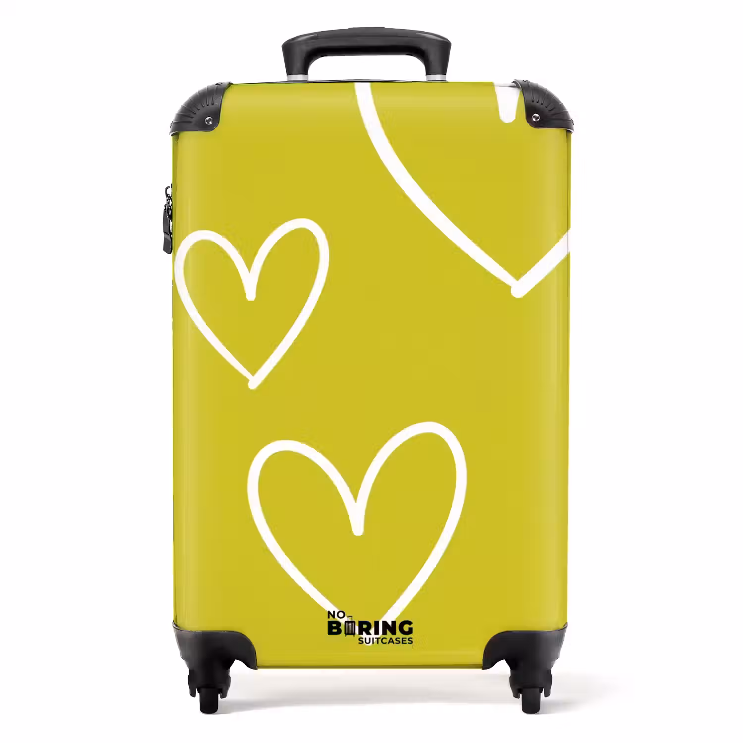 Groen - Hartjes - Wit NBS - Handbagage koffer - Volwassenen Unisex middel -productfoto_recht