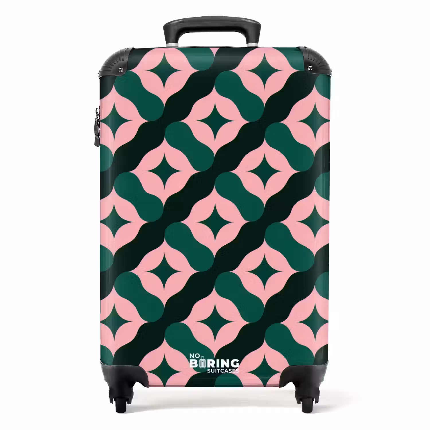 Groen - Roze - Retro - Sterren NBS - Handbagage koffer - Volwassenen Unisex middel -productfoto_recht