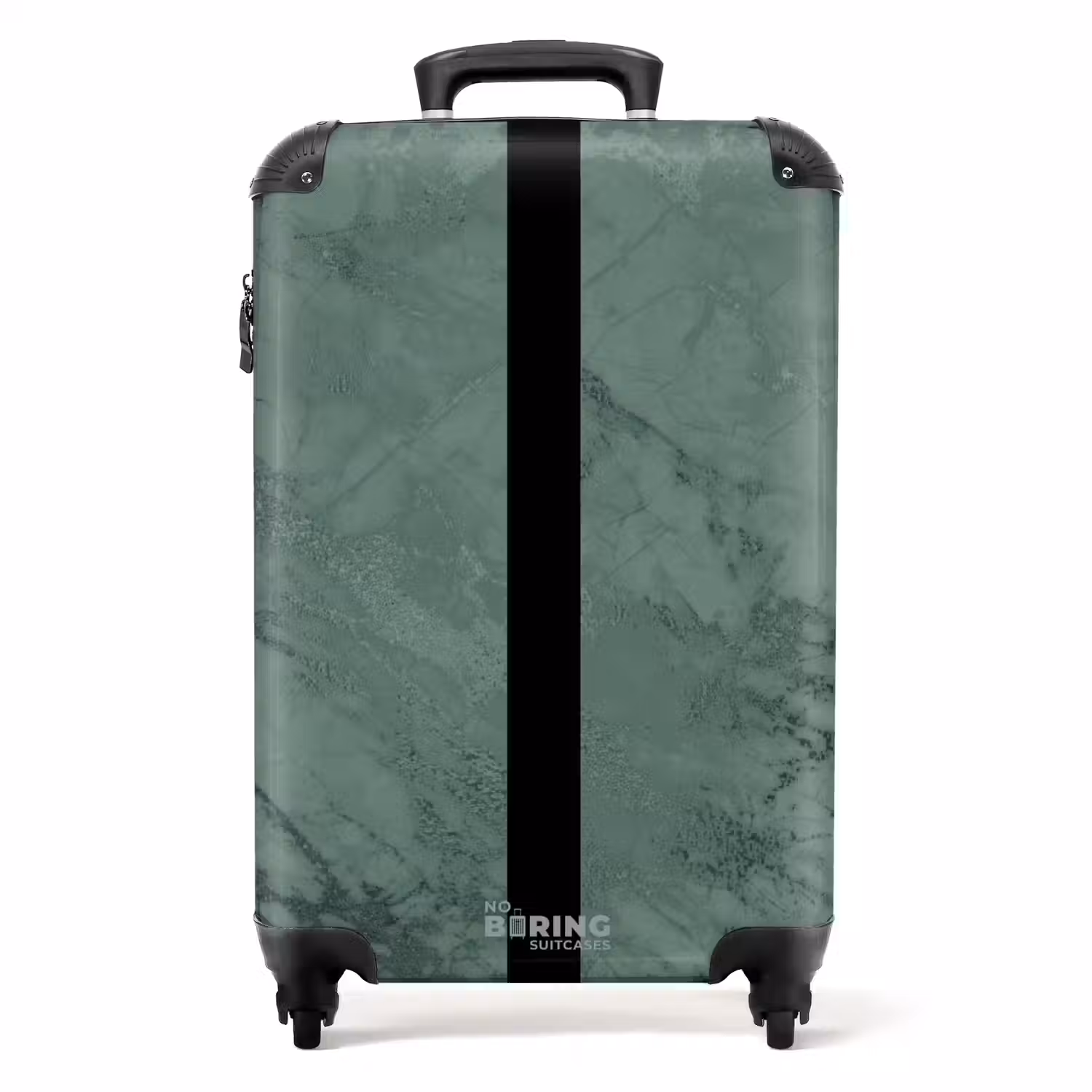 Groene marmerlook met zwarte verticale baan NBS - Handbagage koffer - Volwassenen Unisex middel -productfoto_recht