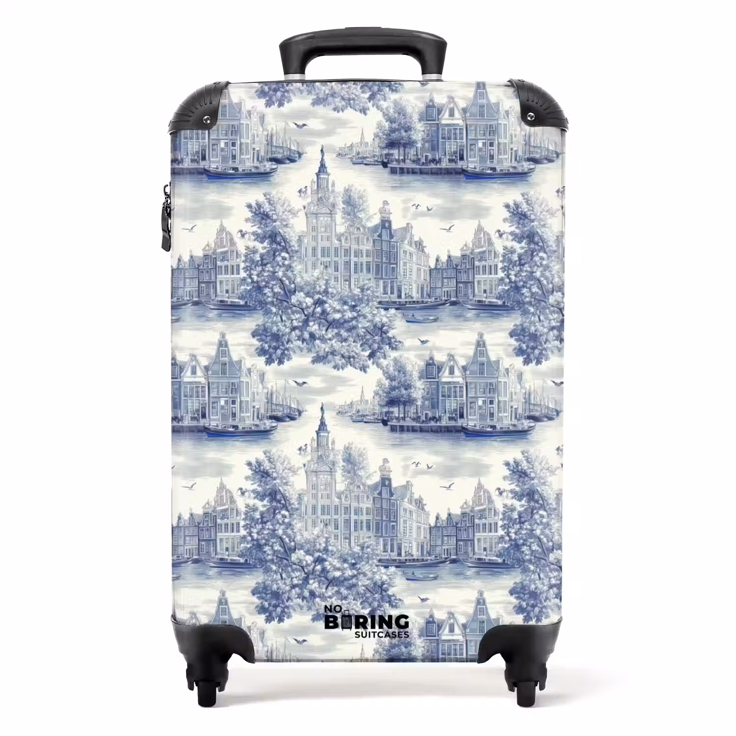 Huizen - Bomen - Water - Vogels - Blauw NBS - Handbagage koffer - Volwassenen Unisex middel -productfoto_recht