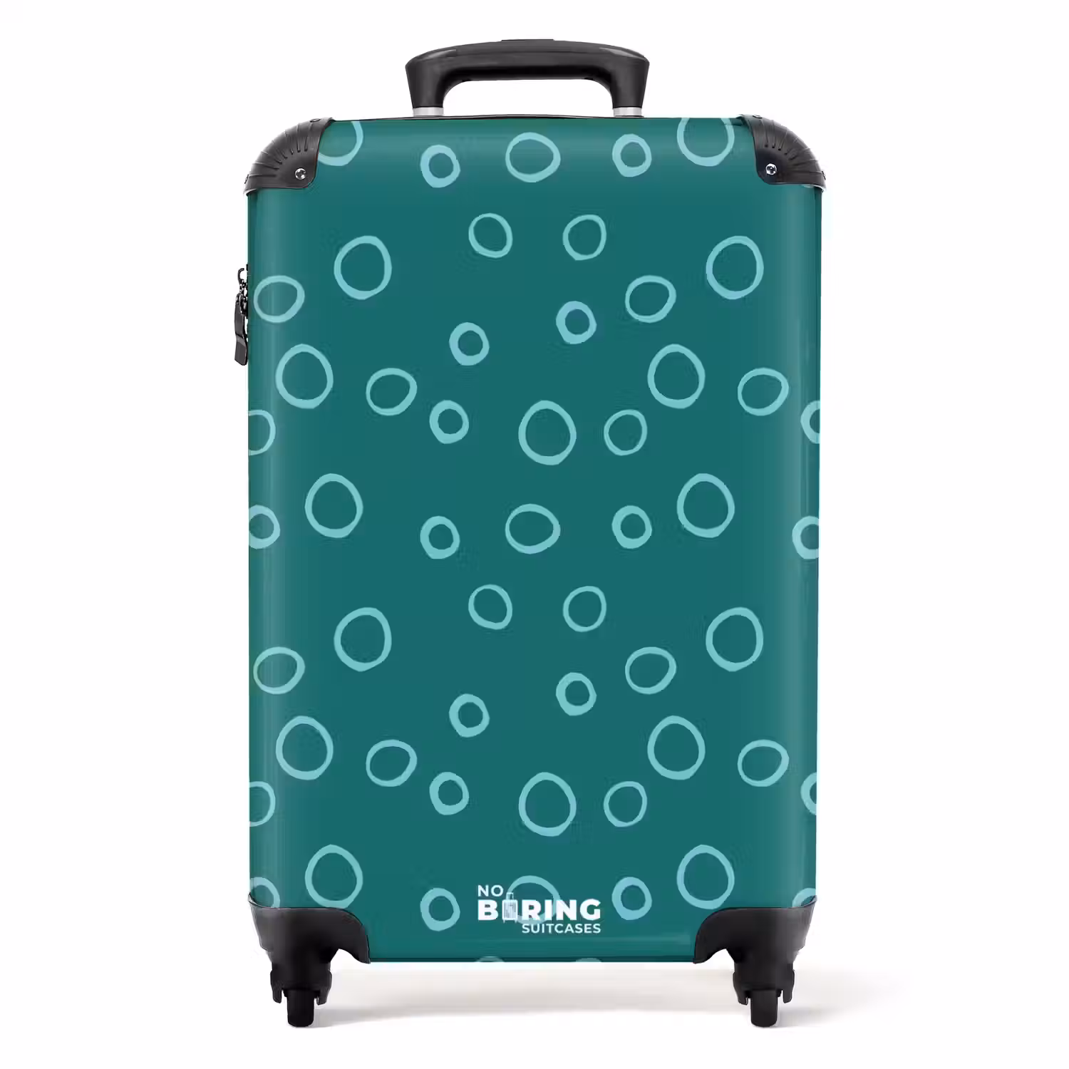 Lichtblauwe cirkels op donkergroene achtergrond NBS - Handbagage koffer - Kinderen Unisex middel -productfoto_recht