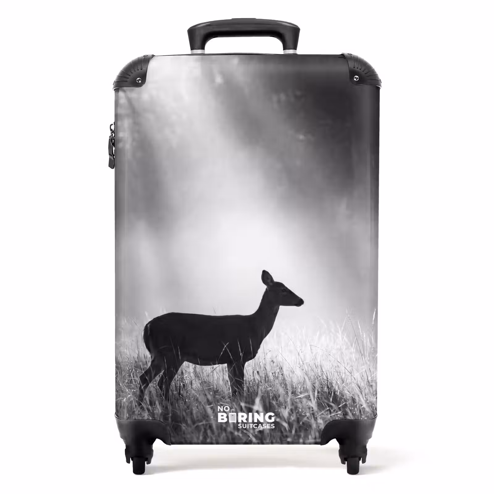 Koffer - Hirsch – Wald – Sonnenstrahlen – Schwarz-Weiß – Natur - Hert - Bos - Zonnestralen - Zwart-wit - Natuur NBS - Handbagage koffer - Volwassenen Unisex middel