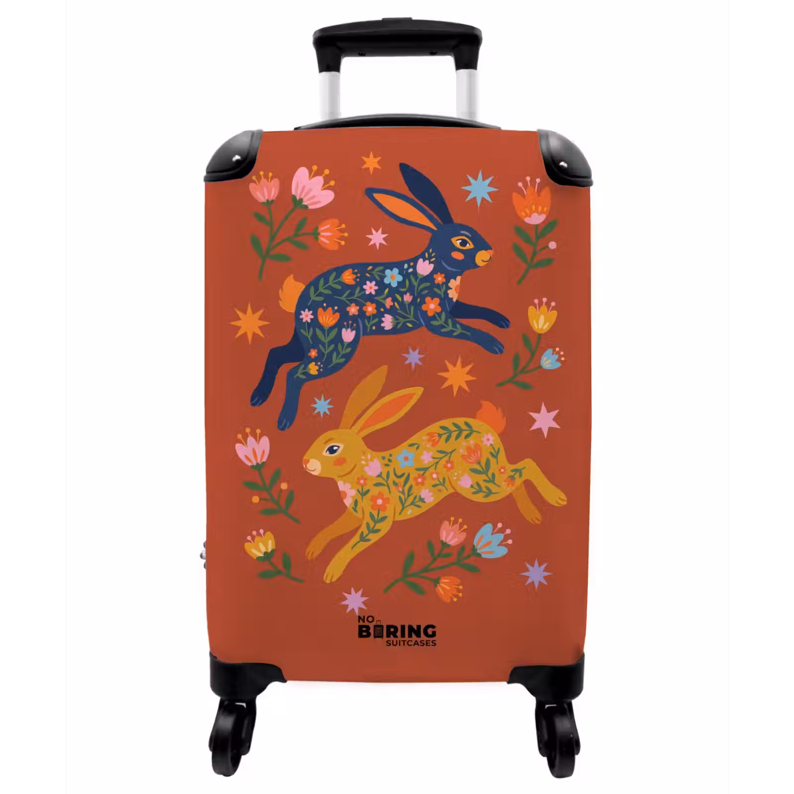 Koffer - Kaninchen – Blumen – Volkskunst – Bunt – Tiere - Konijn - Bloemen - Folk Art - Kleurrijk - Dieren NBS - Handbagage koffer - Vrouwen middel