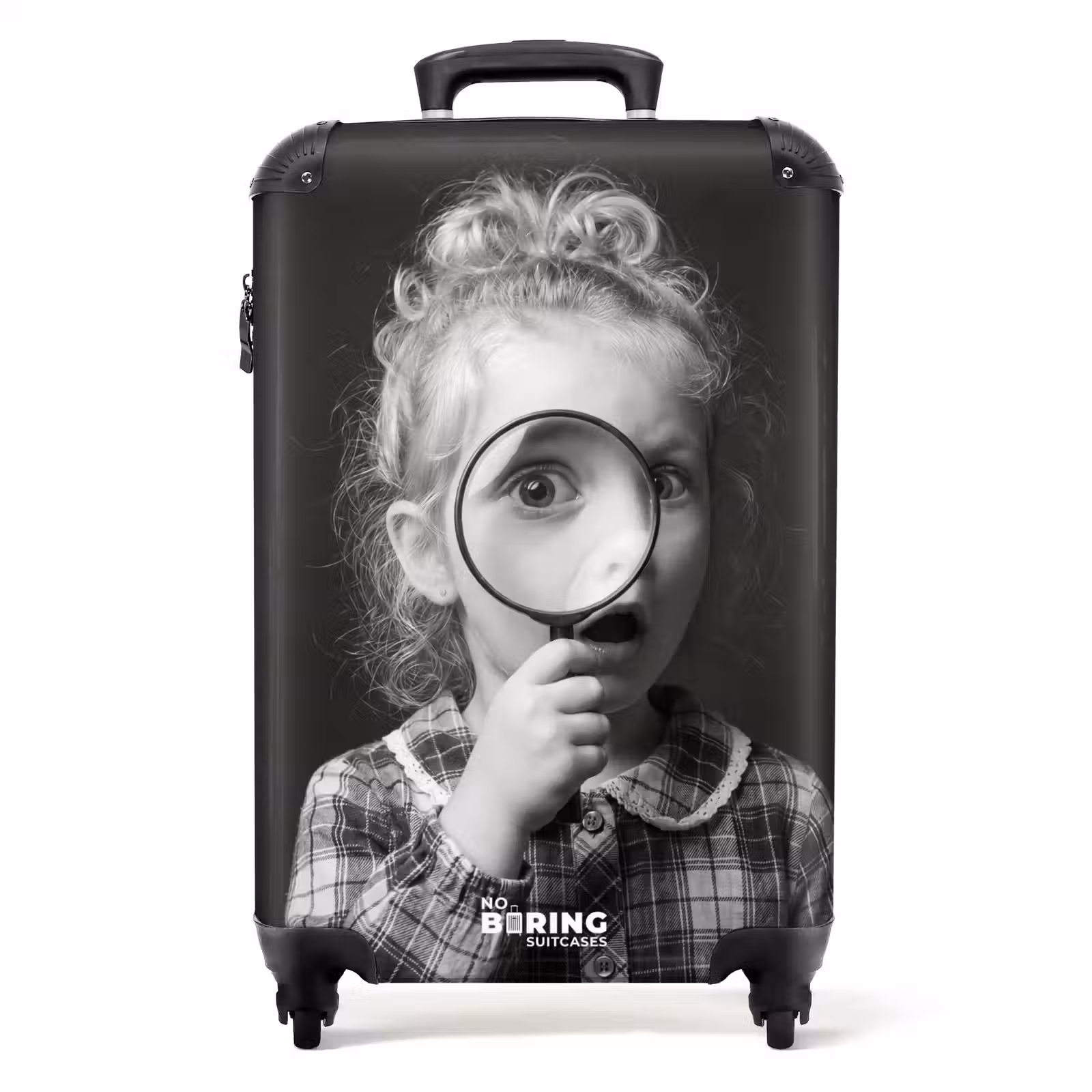 Koffer - Kind – Lupe – Porträt – Schwarz-Weiß - Kind - Vergrootglas - Portret - Zwart-wit NBS - Handbagage koffer - Volwassenen Unisex middel