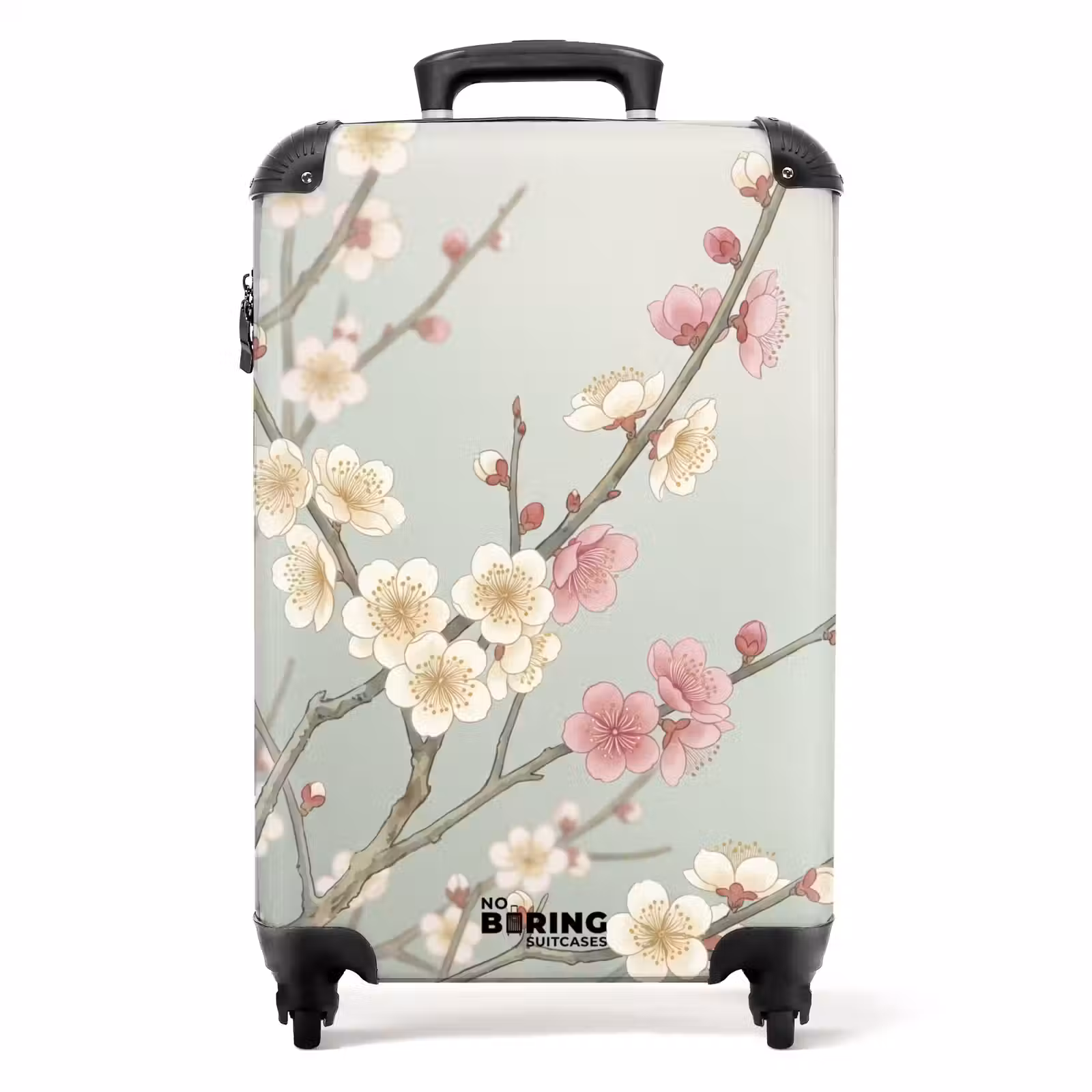 Koffer - Kirschen – Blüten – Grün - Kersen - Bloesem - Groen NBS - Handbagage koffer - Volwassenen Unisex middel