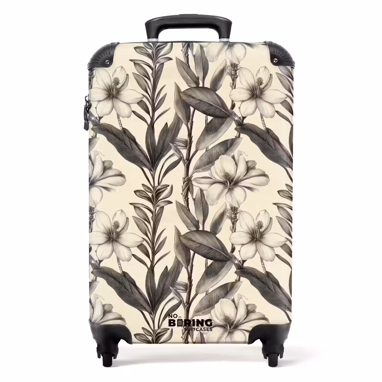 Klassiek - Botanisch - Zwart - Beige NBS - Handbagage koffer - Volwassenen Unisex middel -productfoto_recht