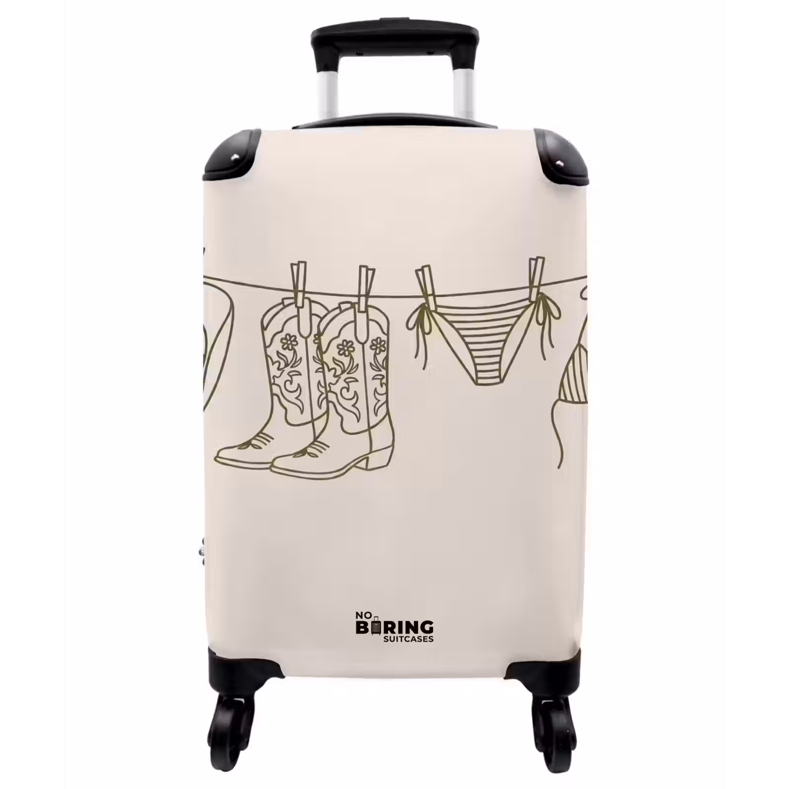 Koffer - Kleidung – Wäscheleine – Sommer – Strichzeichnung – Grün - Kleding - Waslijn - Zomer - Lijntekening - Groen NBS - Handbagage koffer - Vrouwen middel