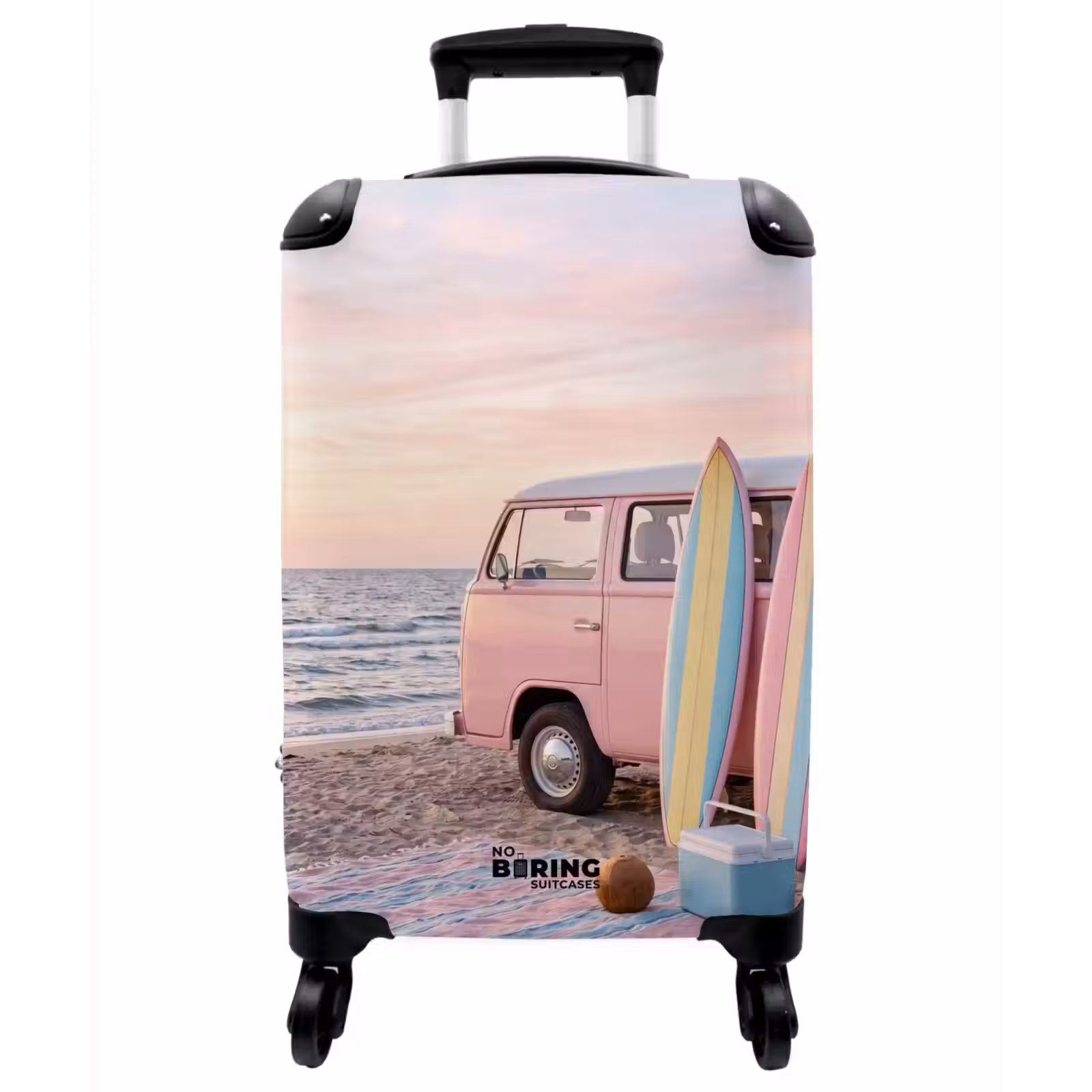 Koffer - Kleinbus – Strand – Surfbrett – Sommer – Rosa - Busje - Strand - Surfplank - Zomer - Roze NBS - Handbagage koffer - Vrouwen middel