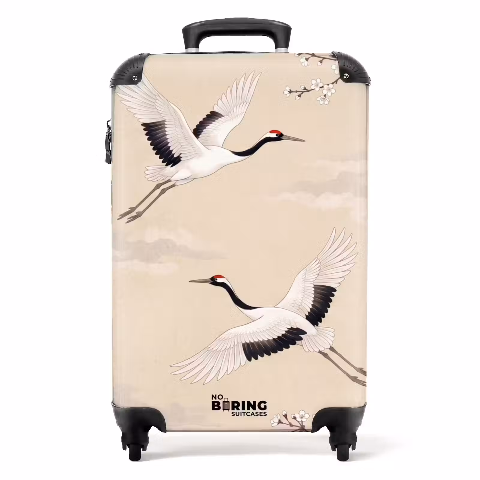 Koffer - Kraniche – Blüten – Beige - Kraanvogels - Bloesem - Beige NBS - Handbagage koffer - Volwassenen Unisex middel