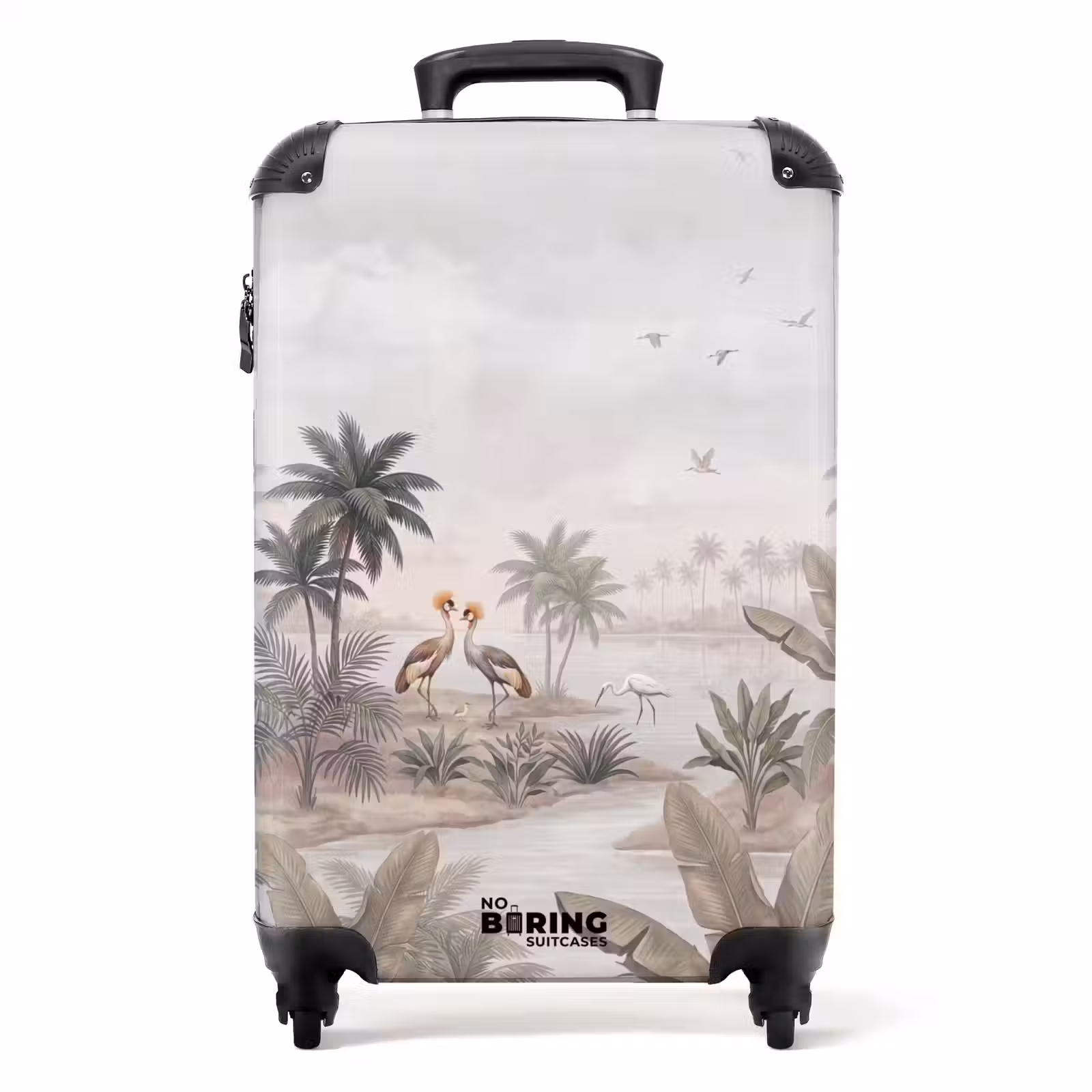 Koffer - Kraniche – Palmen – Tropisch - Kraanvogels - Palmbomen - Tropisch NBS - Handbagage koffer - Volwassenen Unisex middel