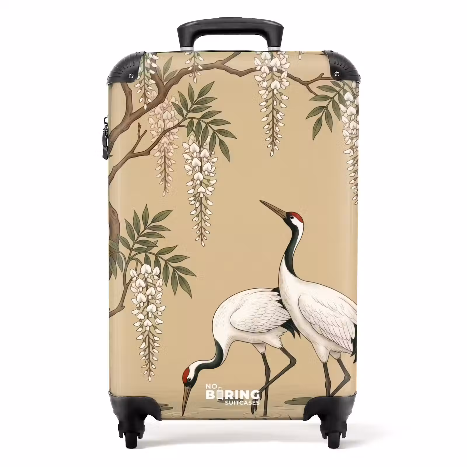 Koffer - Kraniche – Wasser – Beige - Kraanvogels - Water - Beige NBS - Handbagage koffer - Volwassenen Unisex middel