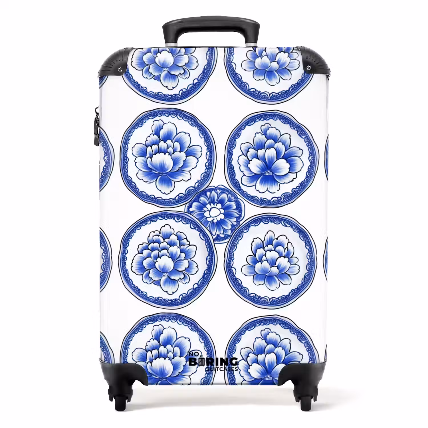 Cirkels - Bloemen - Blauw NBS - Handbagage koffer - Volwassenen Unisex middel -productfoto_recht