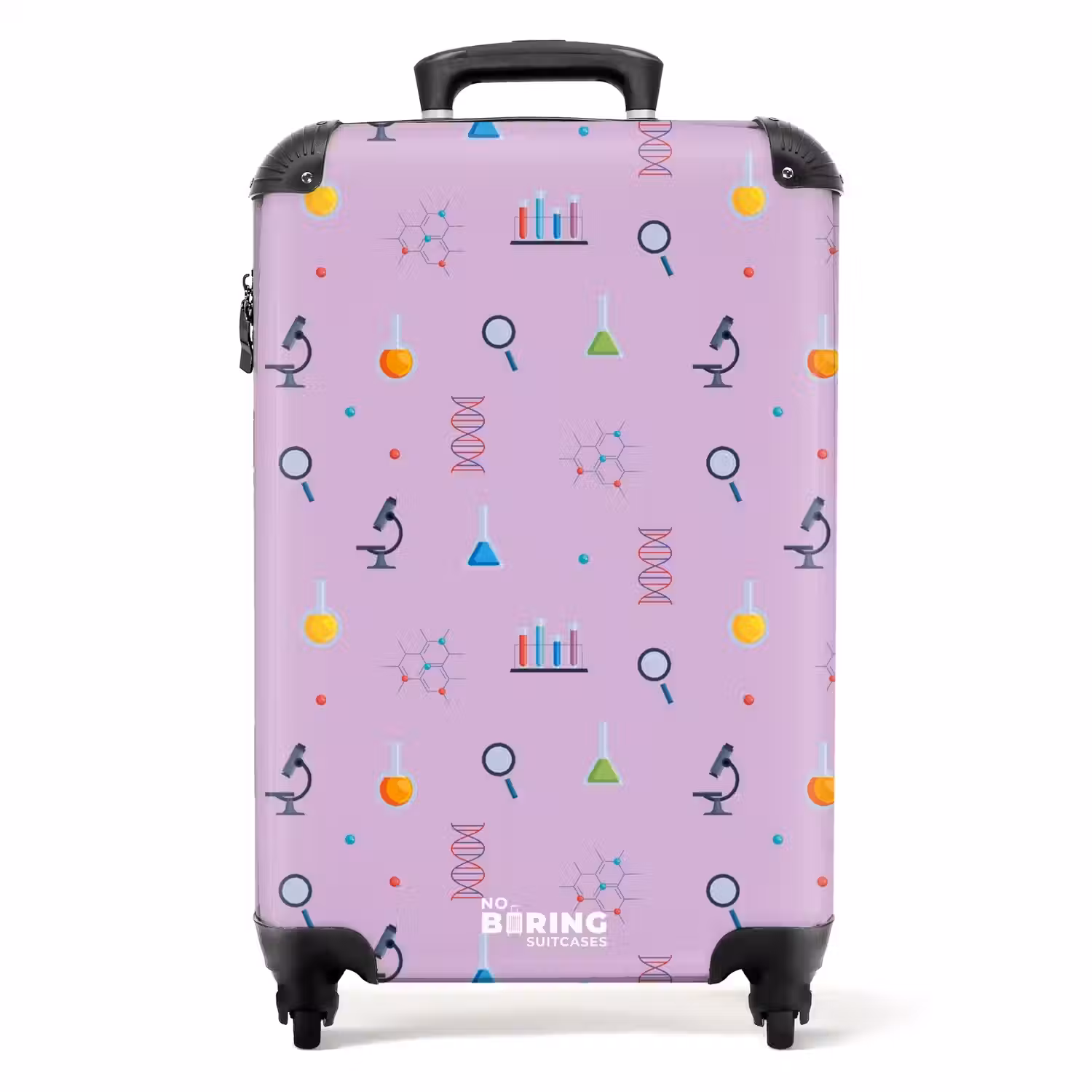Laboratorium en wetenschapspatroon op paarse achtergrond NBS - Handbagage koffer - Kinderen Unisex middel -productfoto_recht