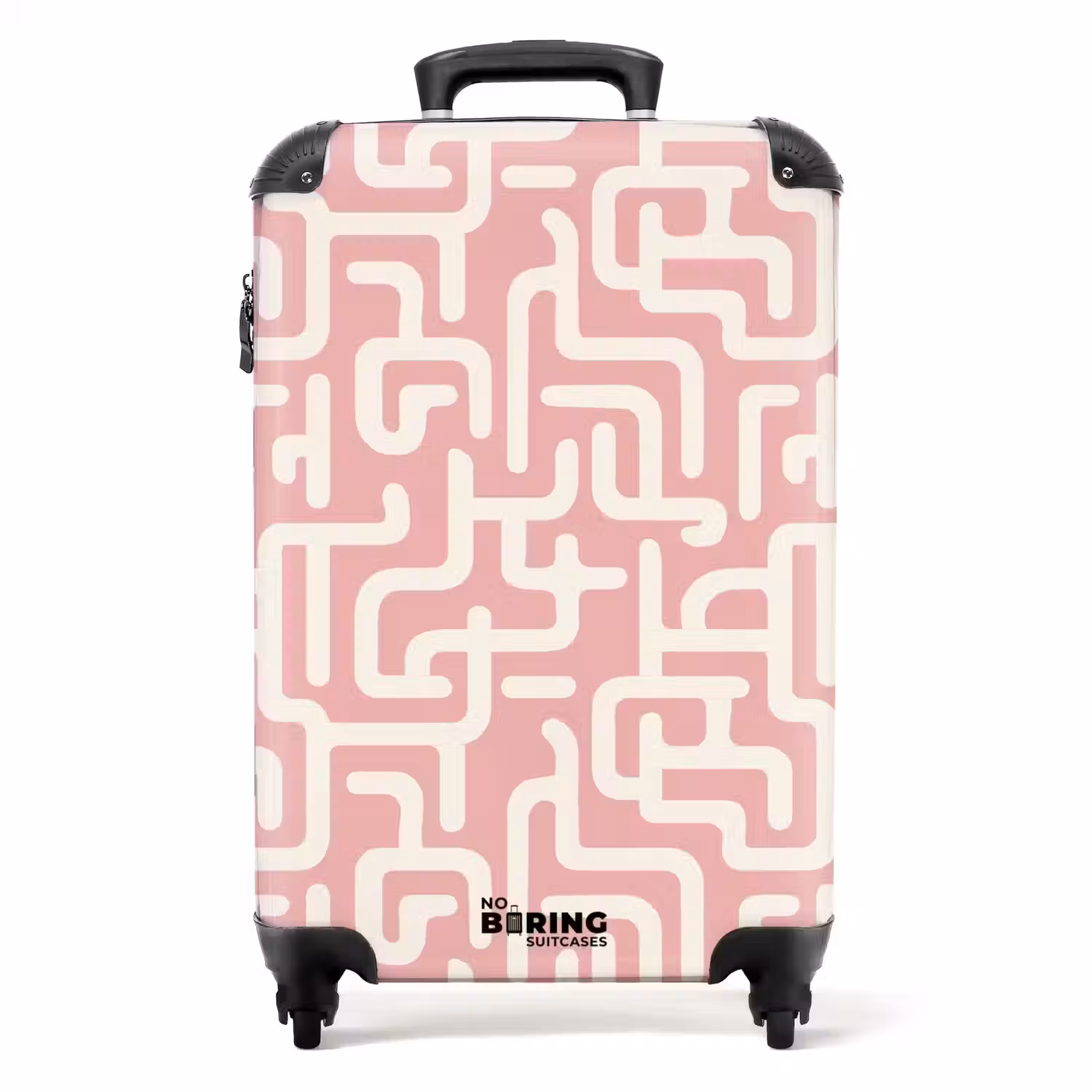 Doolhofpatroon - Roze - Wit - Abstract NBS - Handbagage koffer - Volwassenen Unisex middel -productfoto_recht