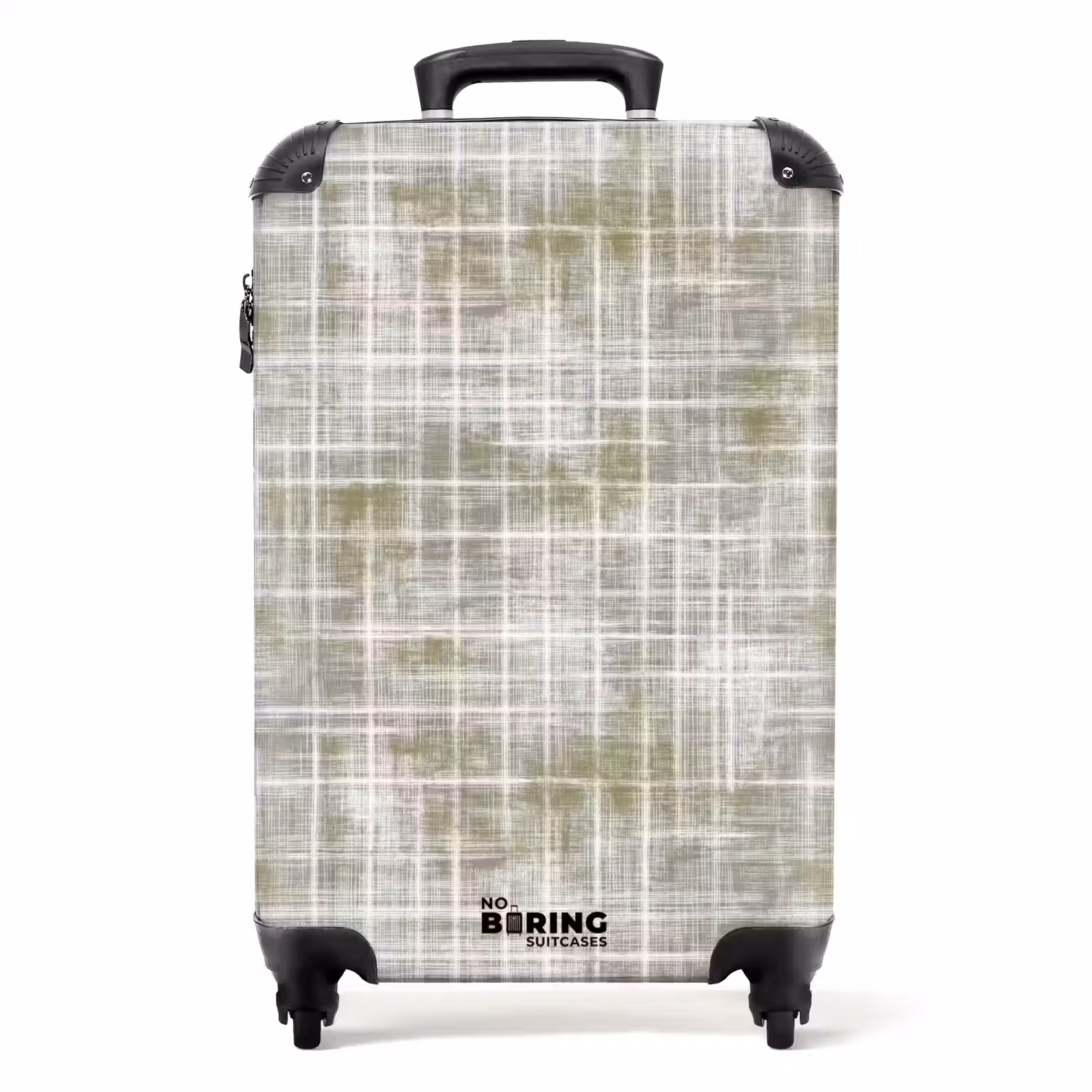 Linnen - Patroon - Groen NBS - Handbagage koffer - Volwassenen Unisex middel -productfoto_recht
