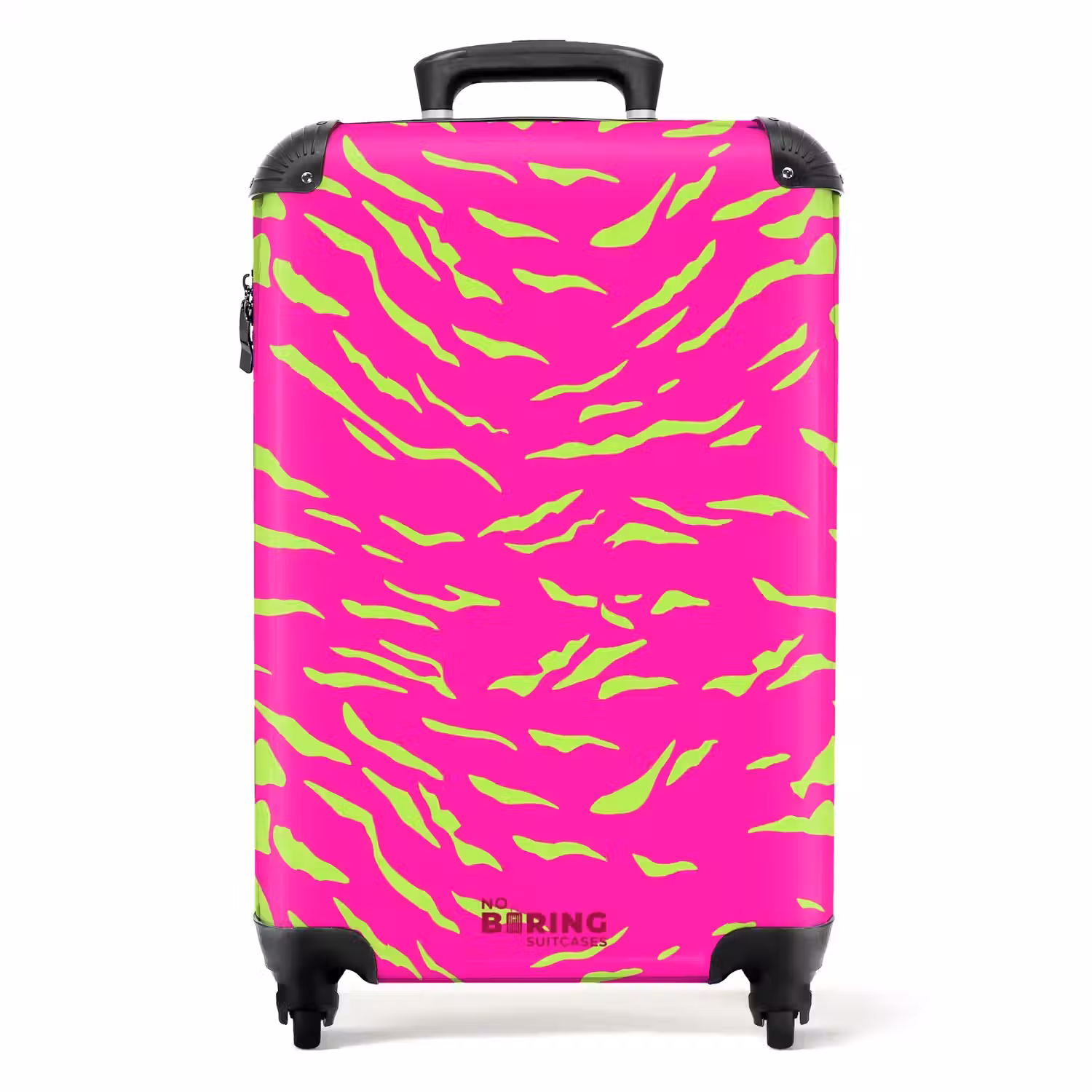 Felroze tijgerprint met limoengroene strepen NBS - Handbagage koffer - Volwassenen Unisex middel -productfoto_recht