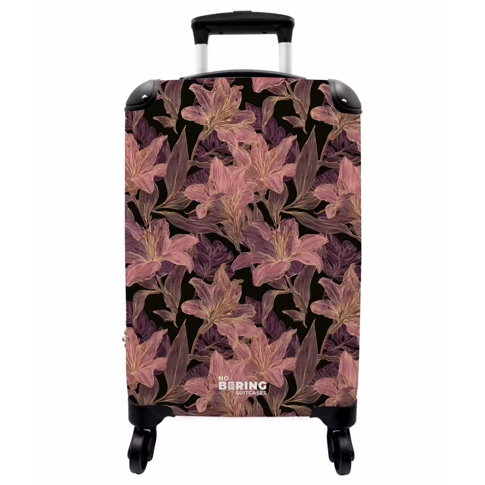 Koffer - Lilien – Muster – Lila – Gold - Lelies - Patroon - Paars - Goud NBS - Handbagage koffer - Vrouwen middel