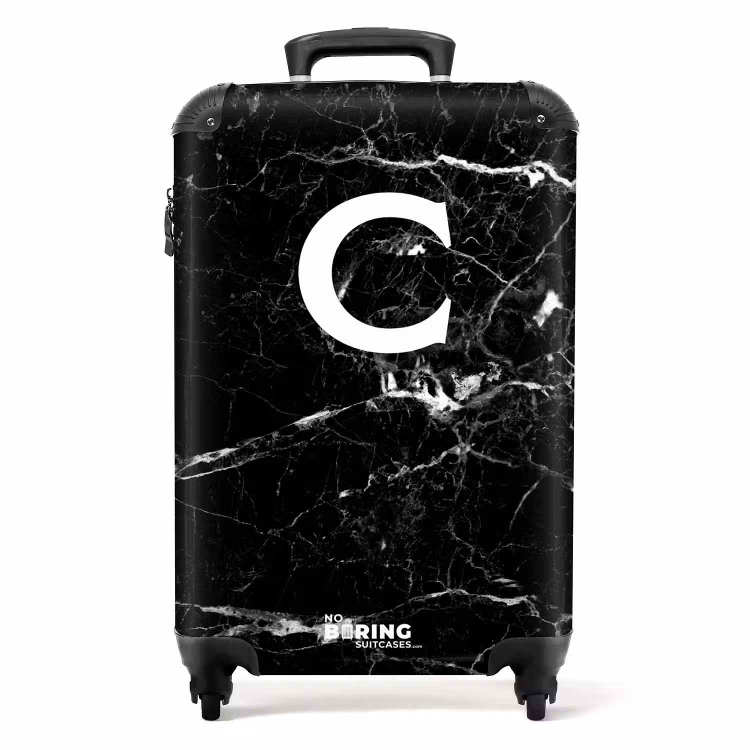 Marmer look - Zwart - Letter C NBS - Handbagage koffer - Unisex middel -productfoto_recht