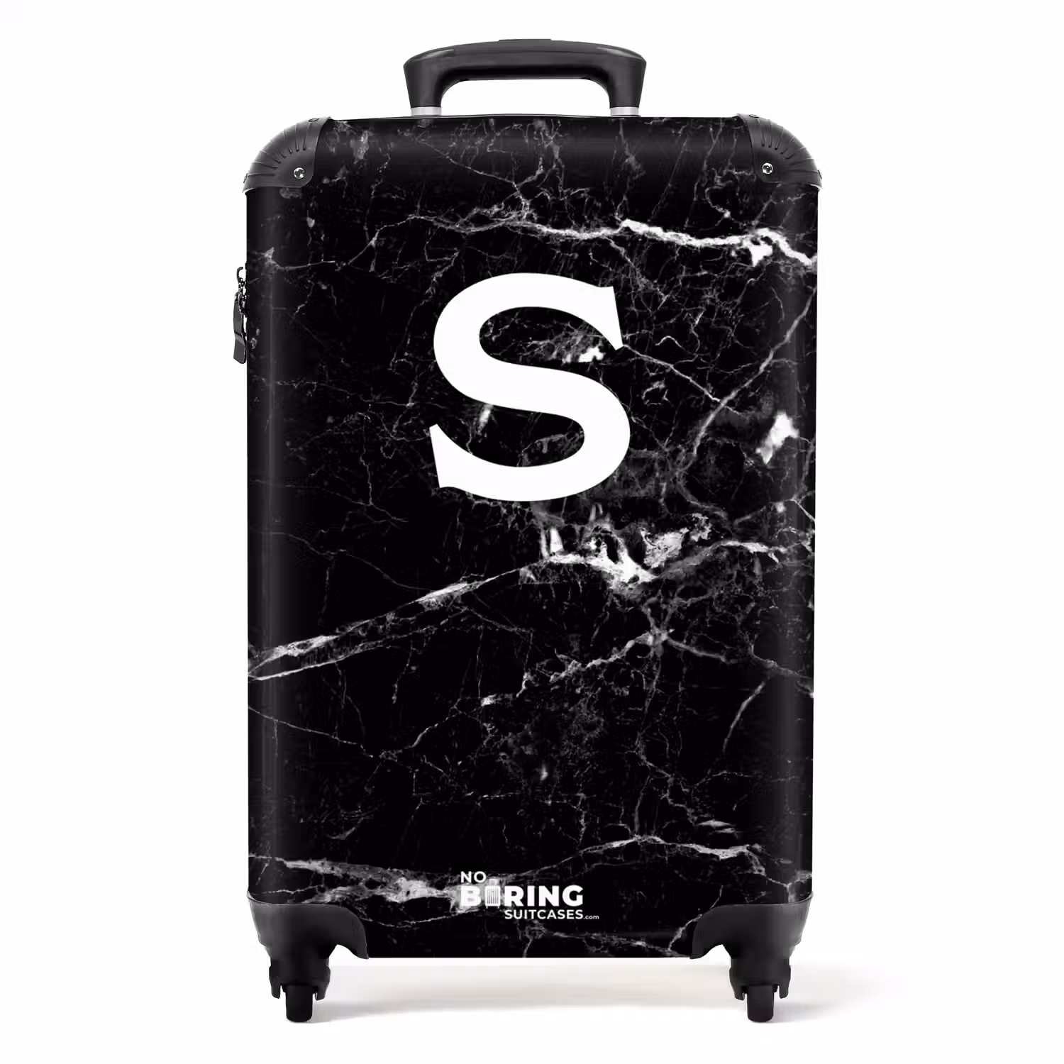 Marmer look - Zwart - Letter S NBS - Handbagage koffer - Unisex middel -productfoto_recht