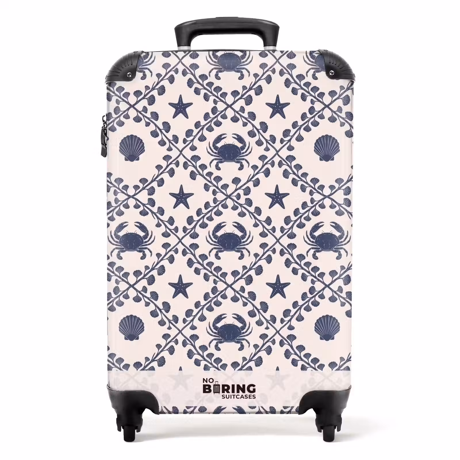 Koffer - Meer – Krabbe – Seestern – Muster – Blau - Zee - Krab - Zeester - Patroon - Blauw NBS - Handbagage koffer - Volwassenen Unisex middel