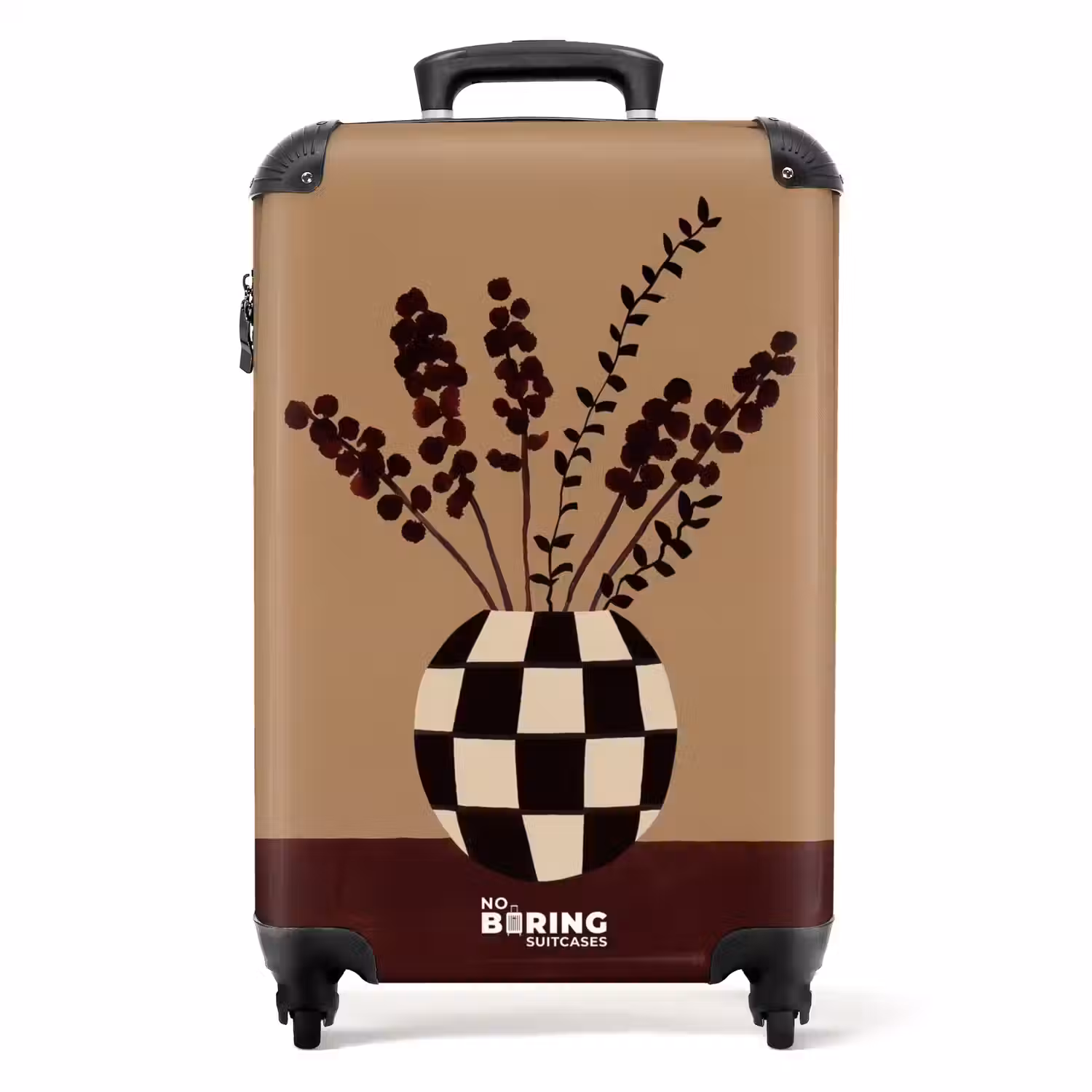 Minimalistisch - Vaas - Bloemen - Bruin NBS - Handbagage koffer - Volwassenen Unisex middel -productfoto_recht