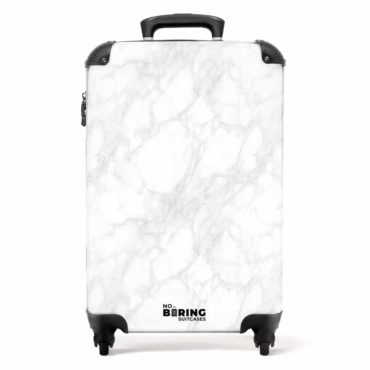 Minimalistisch - Wit - Grijze aders NBS - Handbagage koffer - Volwassenen Unisex middel -productfoto_recht