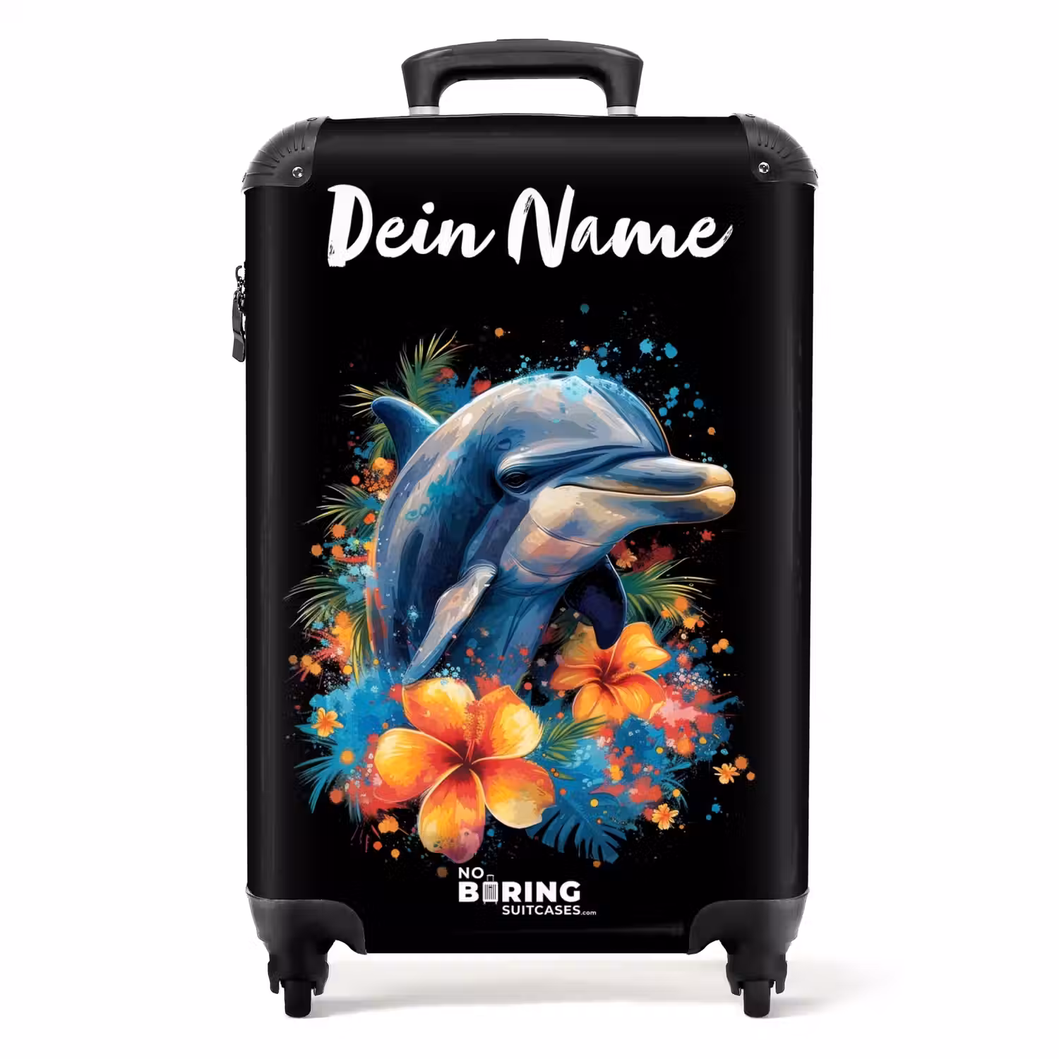 Dolfijn te Midden van Graffiti Bloemen NBS - Handbagage koffer - Kinderen Unisex middel -productfoto_recht