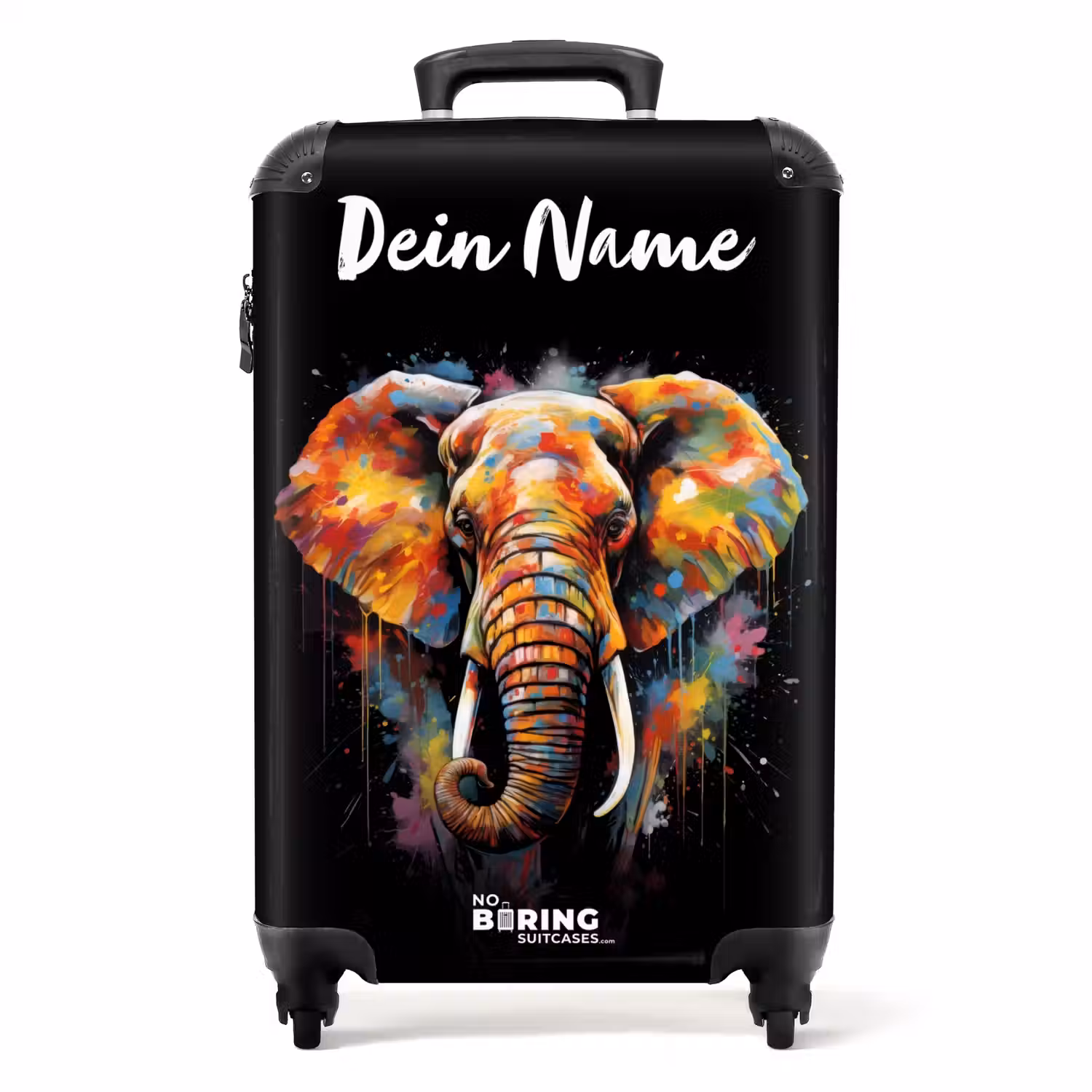 Olifant Versierd met Kleurrijke Spetters NBS - Handbagage koffer - Kinderen Unisex middel -productfoto_recht