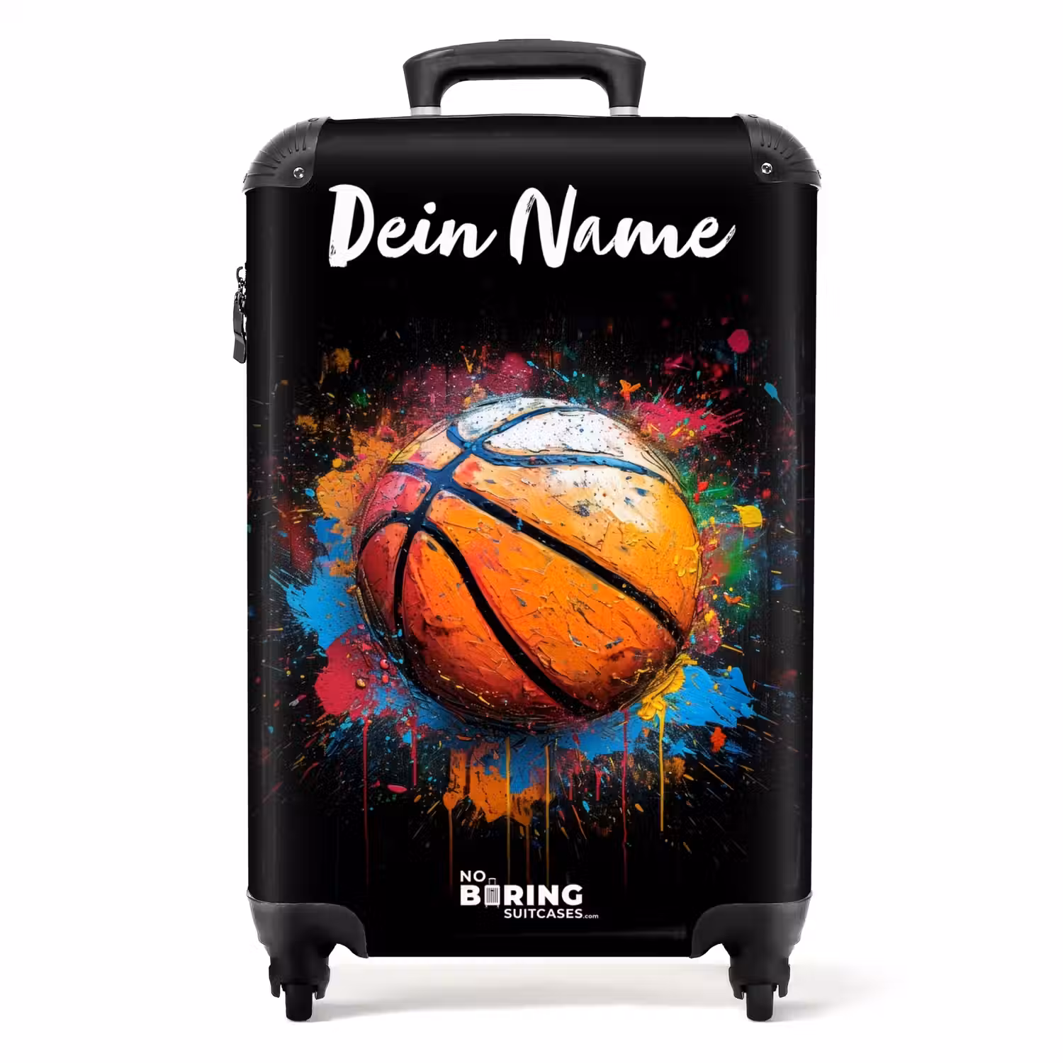 Oranje Basketbal te Midden van Verfspetters NBS - Handbagage koffer - Kinderen Unisex middel -productfoto_recht