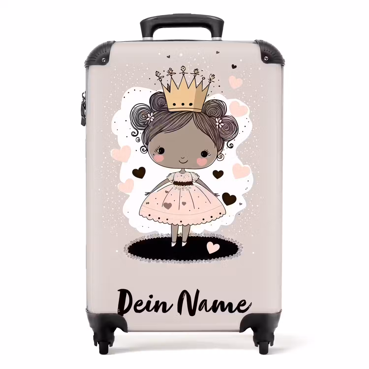 Prinses op gekleurde achtergrond met roze en zwarte hartjes NBS - Handbagage koffer - Kinderen Unisex middel -productfoto_recht