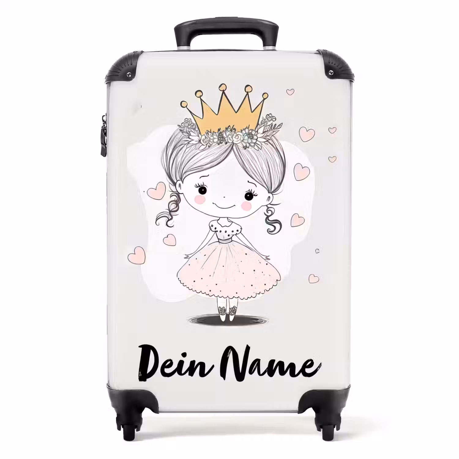 Prinses met kroon en roze hartjes NBS - Handbagage koffer - Kinderen Unisex middel -productfoto_recht