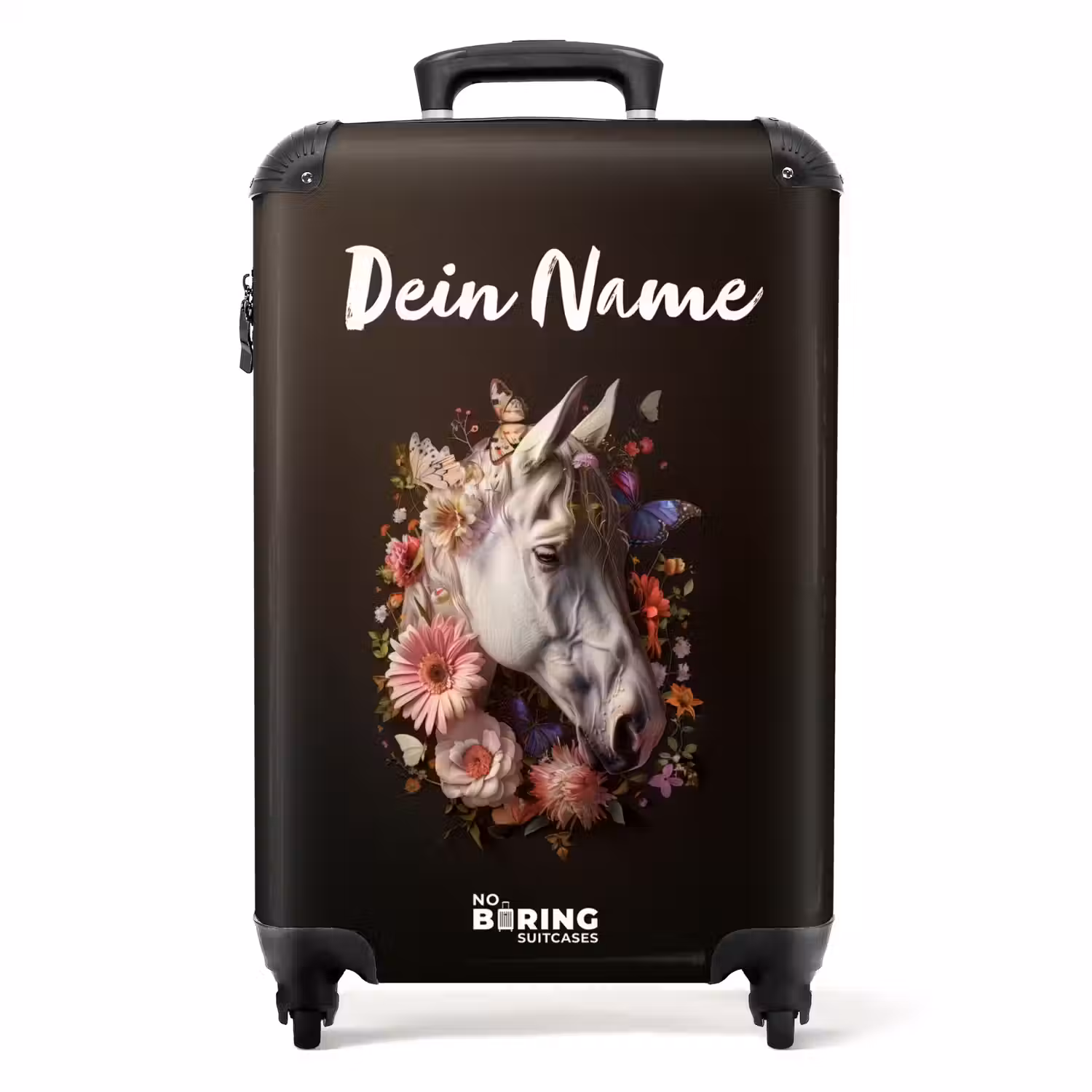 Wit paardenhoofd tussen kleurrijke bloemenkrans NBS - Handbagage koffer - Kinderen Unisex middel -productfoto_recht