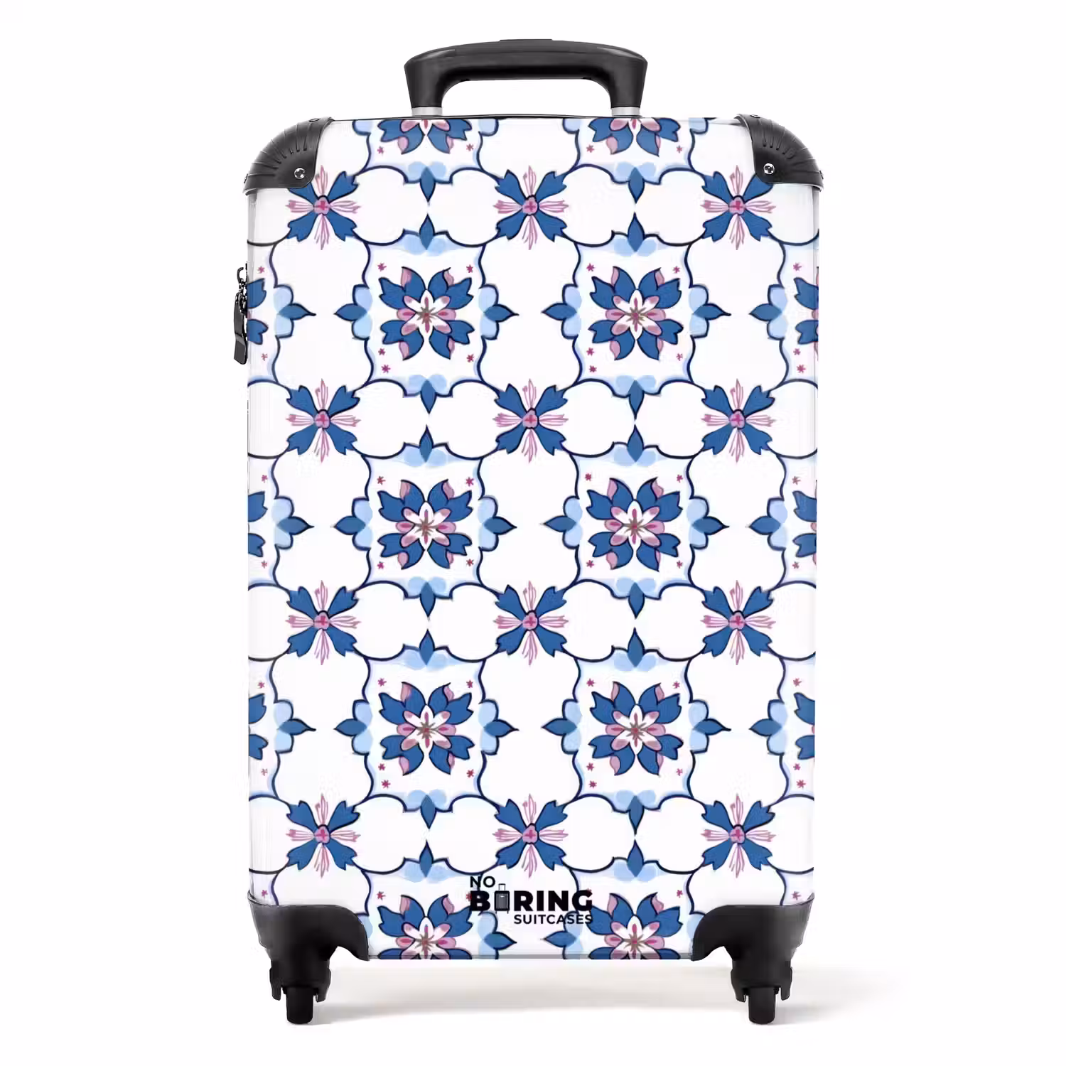 Modern - Patroon - Blauw - Roze NBS - Handbagage koffer - Volwassenen Unisex middel -productfoto_recht