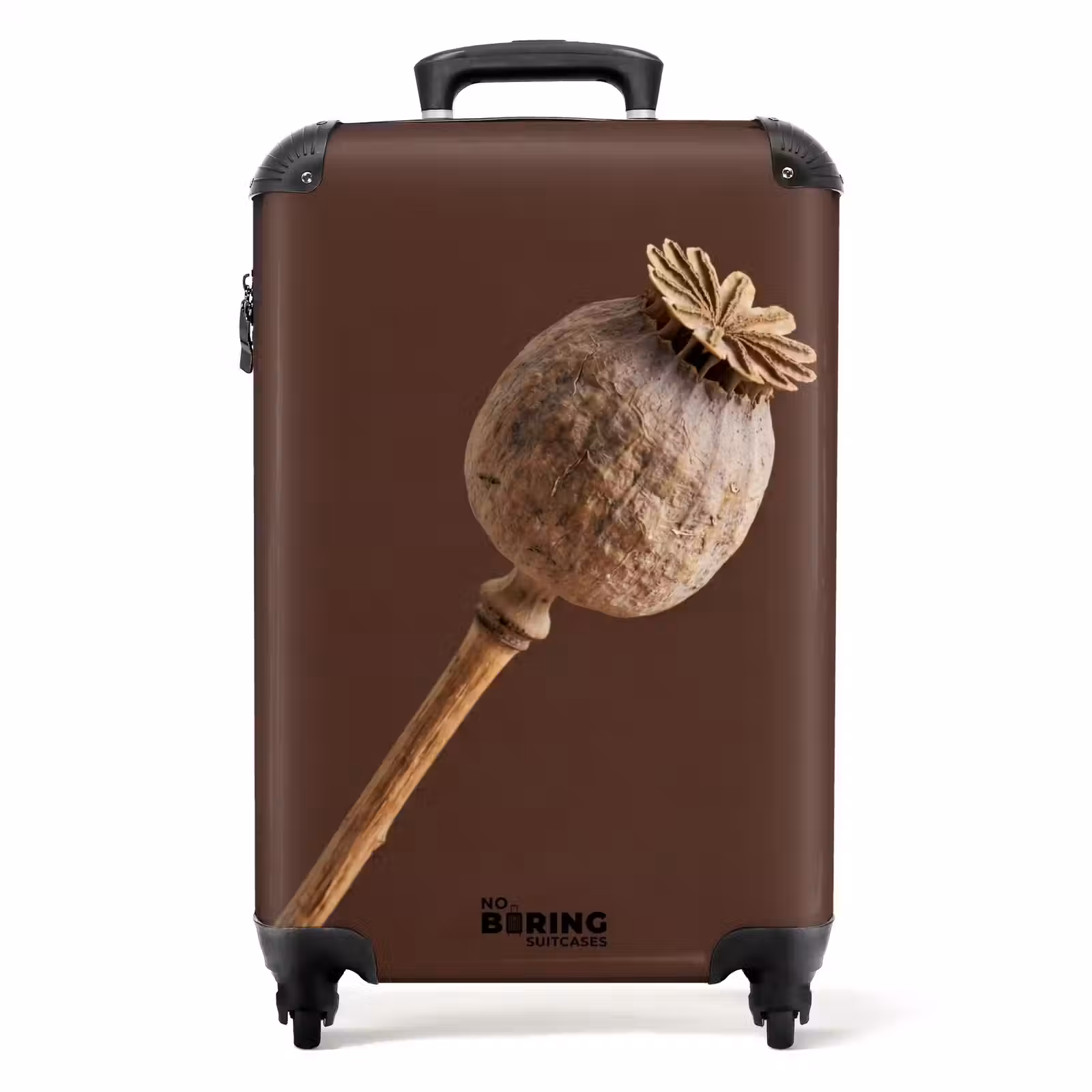 Koffer - Mohnblume – Trockenblume – Braun – Minimalistisch - Papaverbol - Droogbloem - Bruin - Minimalistisch NBS - Handbagage koffer - Volwassenen Unisex middel