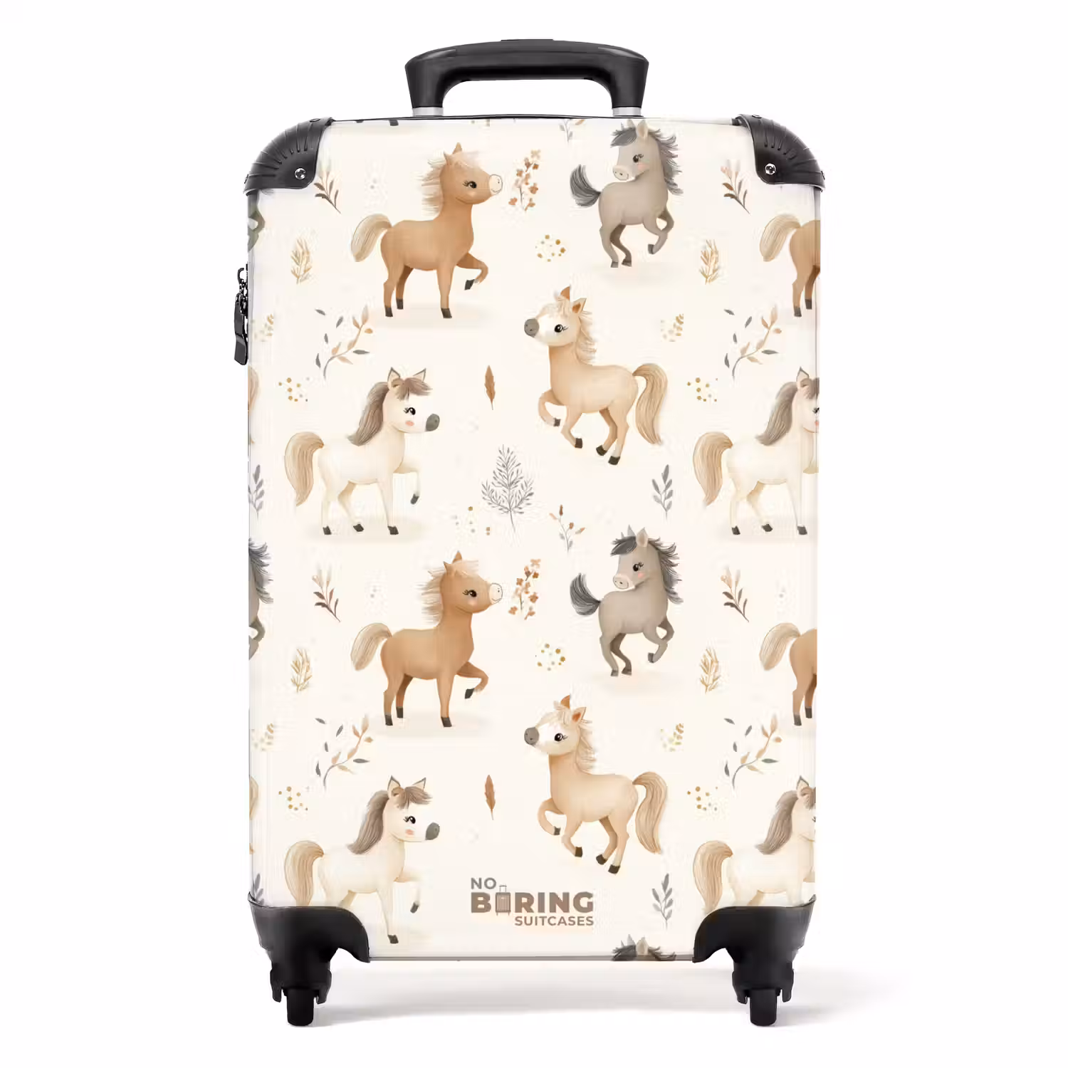 Patroon van veulens in beige en bruin kleuren NBS - Handbagage koffer - Volwassenen Unisex middel -productfoto_recht