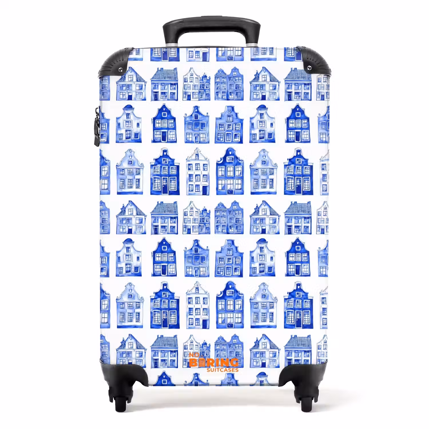 Patroon - Huizen - Blauw NBS - Handbagage koffer - Volwassenen Unisex middel -productfoto_recht
