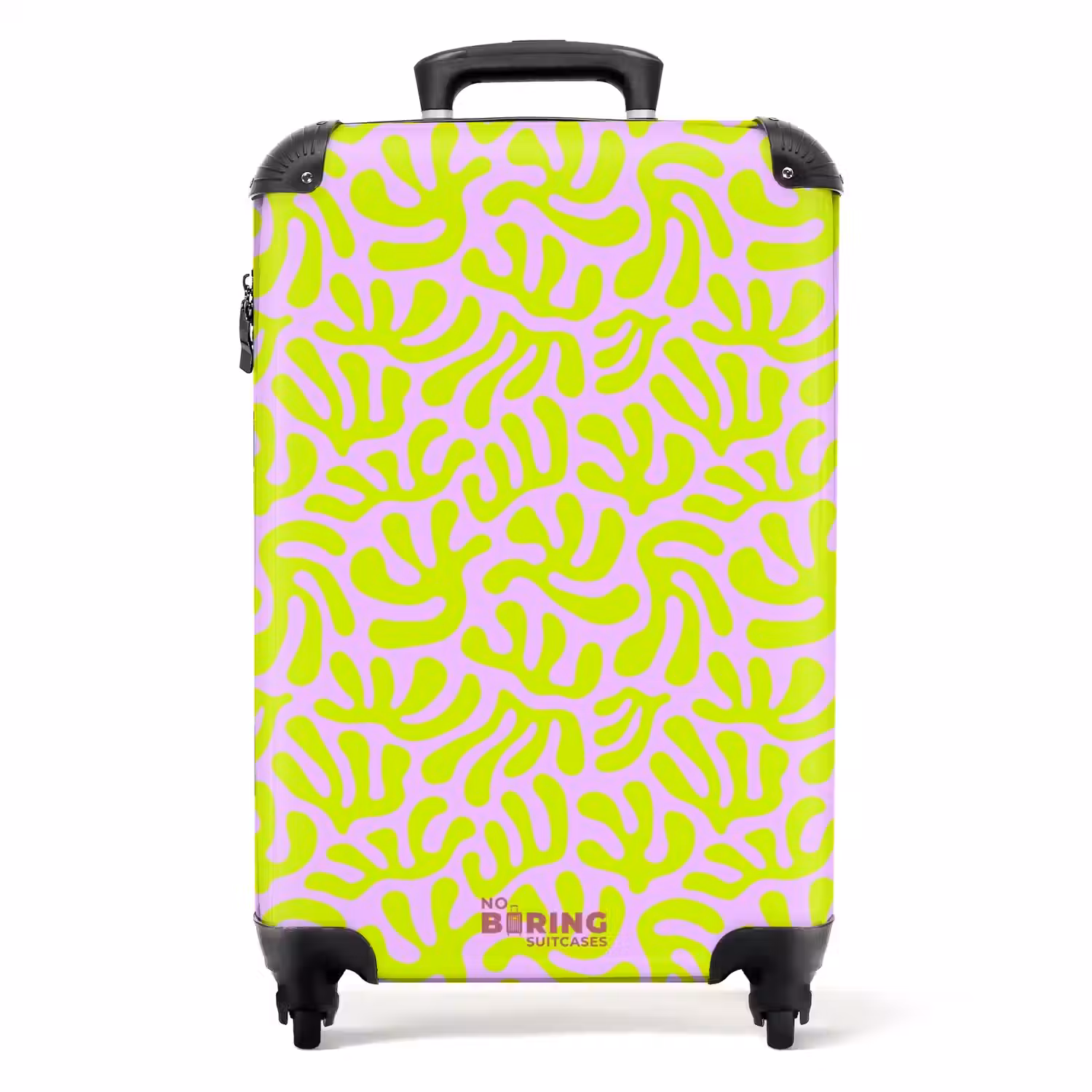 Neon bladeren op lichtroze achtergrond NBS - Handbagage koffer - Volwassenen Unisex middel -productfoto_recht