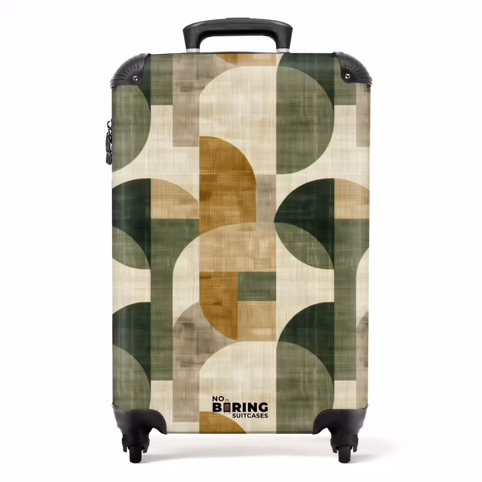 Koffer - Olivgrün – Geometrisch – Abstrakt – Mid-Century – Leinen – Muster - Olijfgroen - Geometrisch - Abstract - Mid-Century - Linnen - Patroon NBS - Handbagage koffer - Volwassenen Unisex middel