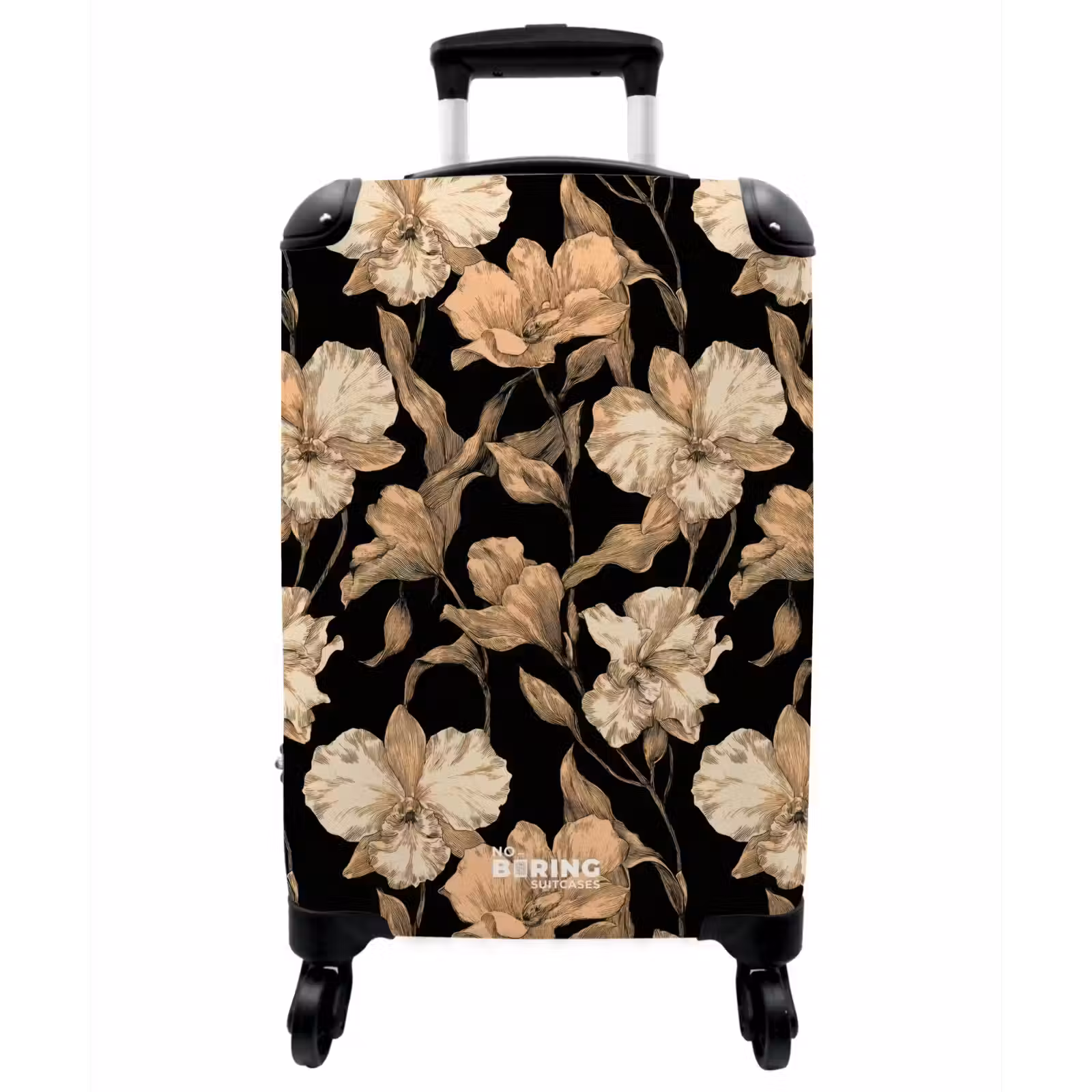 Koffer - Orchideen – Strichzeichnung – Muster – Beige – Schwarz - Orchideeën - Lijntekening - Patroon - Beige - Zwart NBS - Handbagage koffer - Vrouwen middel
