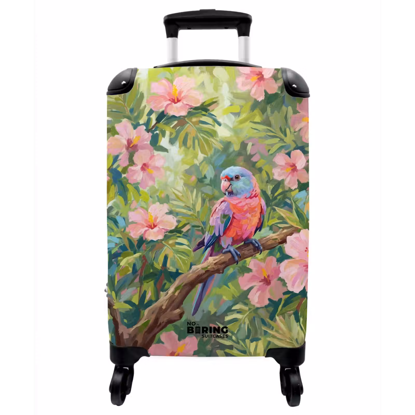 Koffer - Papagei – Hibiskusblüten – Bunt - Papagaai - Hibiscusbloemen - Kleurrijk NBS - Handbagage koffer - Vrouwen middel