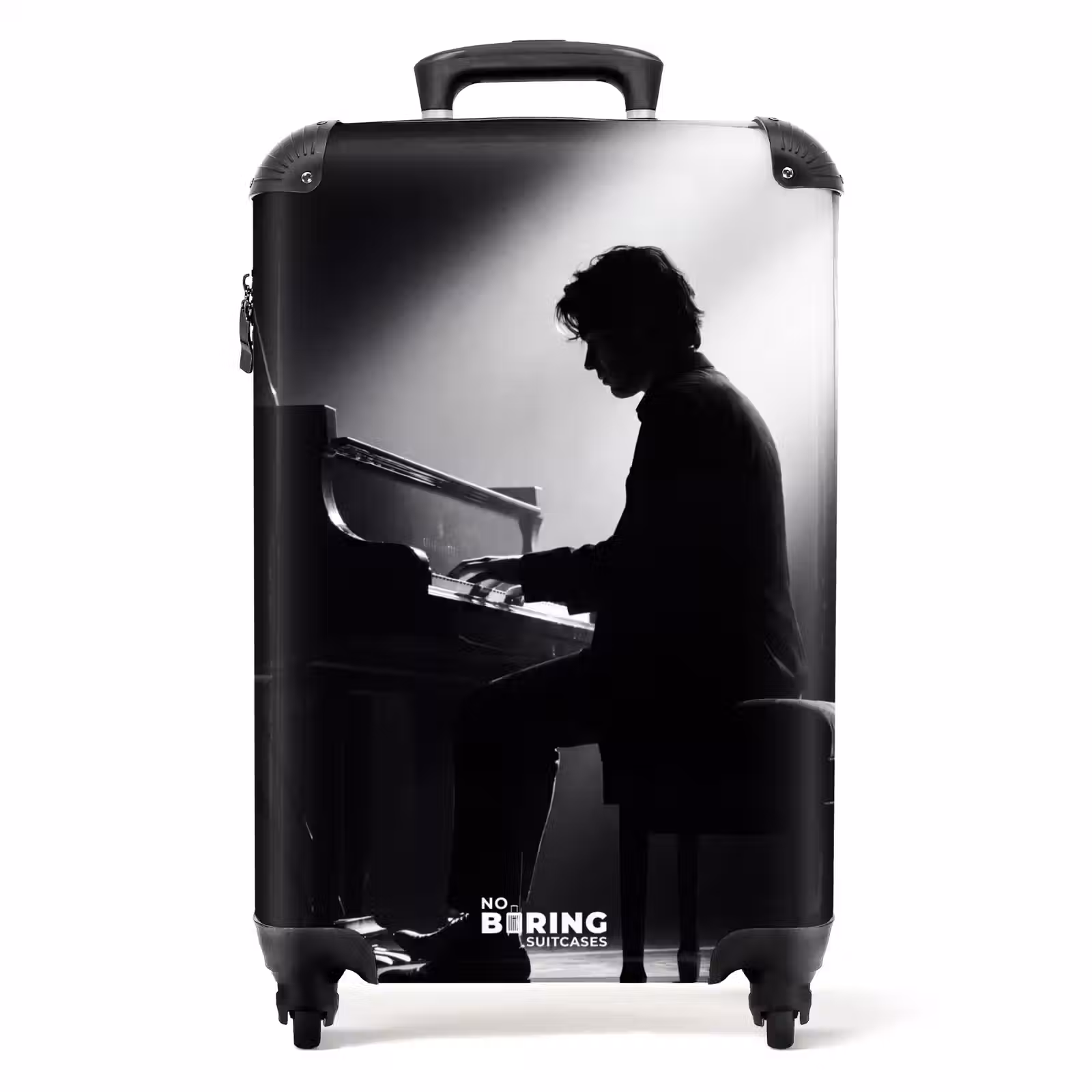 Koffer - Person – Klavier – Musik – Schwarz-Weiß – Bühne - Persoon - Piano - Muziek - Zwart-wit - Podium NBS - Handbagage koffer - Volwassenen Unisex middel