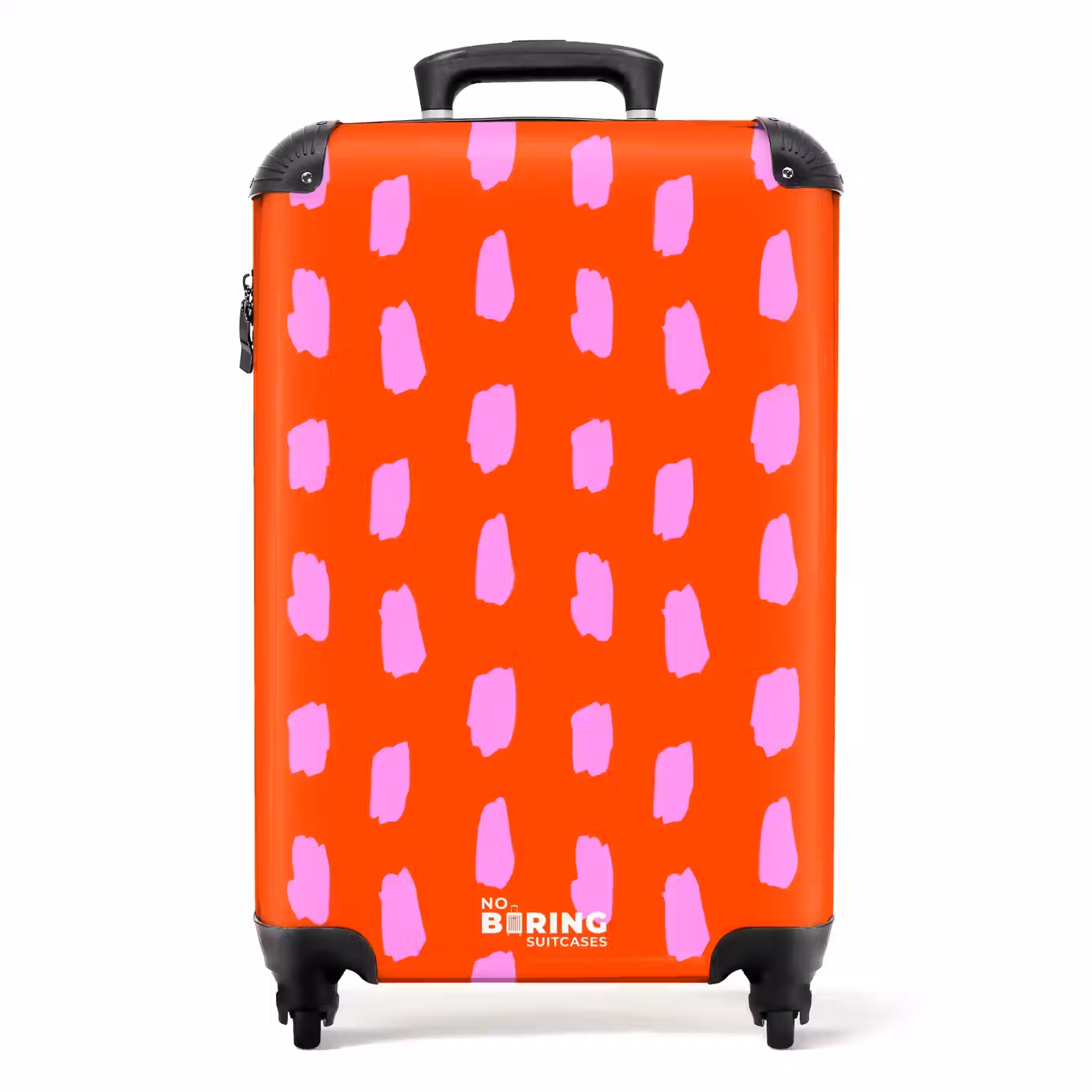 Vlekkenpatroon in roze op felrode achtergrond NBS - Handbagage koffer - Kinderen Unisex middel -productfoto_recht