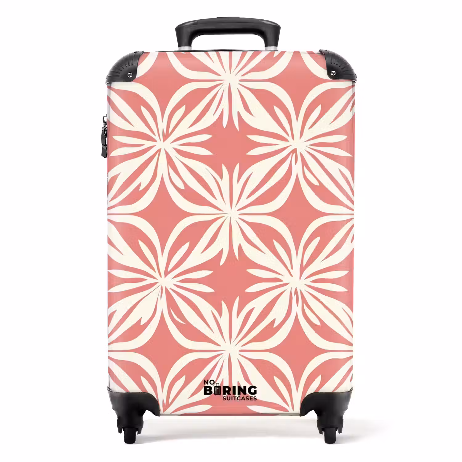 Roze - Bloemenmotief - Wit - Modern NBS - Handbagage koffer - Volwassenen Unisex middel -productfoto_recht