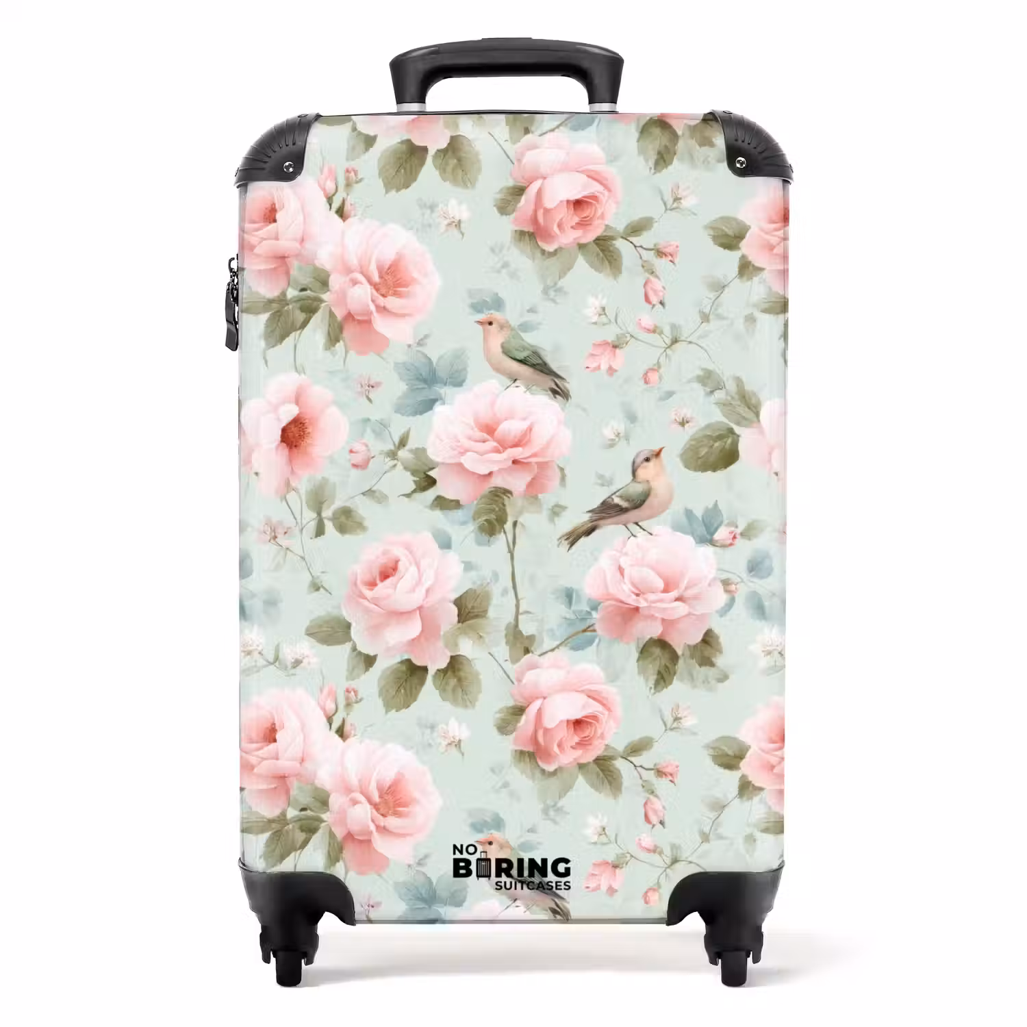 Rozen - Vogels - Pastel - Kleurrijk NBS - Handbagage koffer - Volwassenen Unisex middel -productfoto_recht