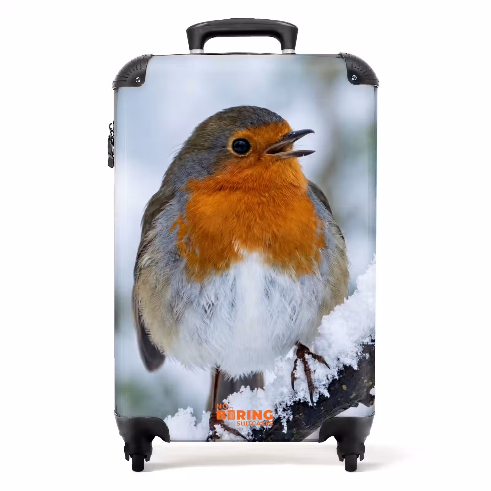 Koffer - Rotkehlchen – Ast – Schnee – Winter – Lebhaft - Roodborstje - Tak - Sneeuw - Winter - Levendig NBS - Handbagage koffer - Volwassenen Unisex middel