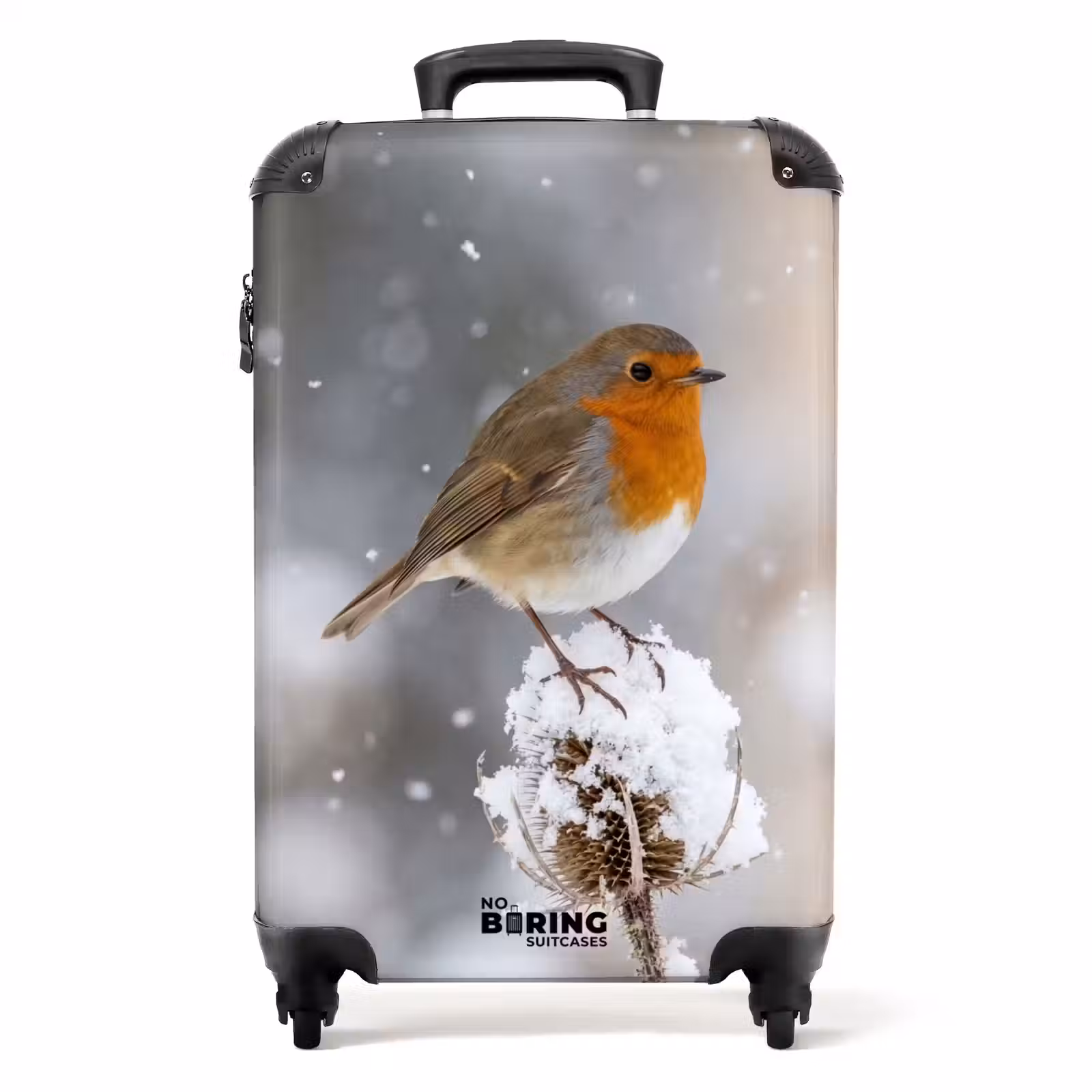 Koffer - Rotkehlchen – Getrocknete Blume – Schnee – Winter – Herzerwärmend - Roodborstje - Gedroogde bloem - Sneeuw - Winter - Vertederend NBS - Handbagage koffer - Volwassenen Unisex middel